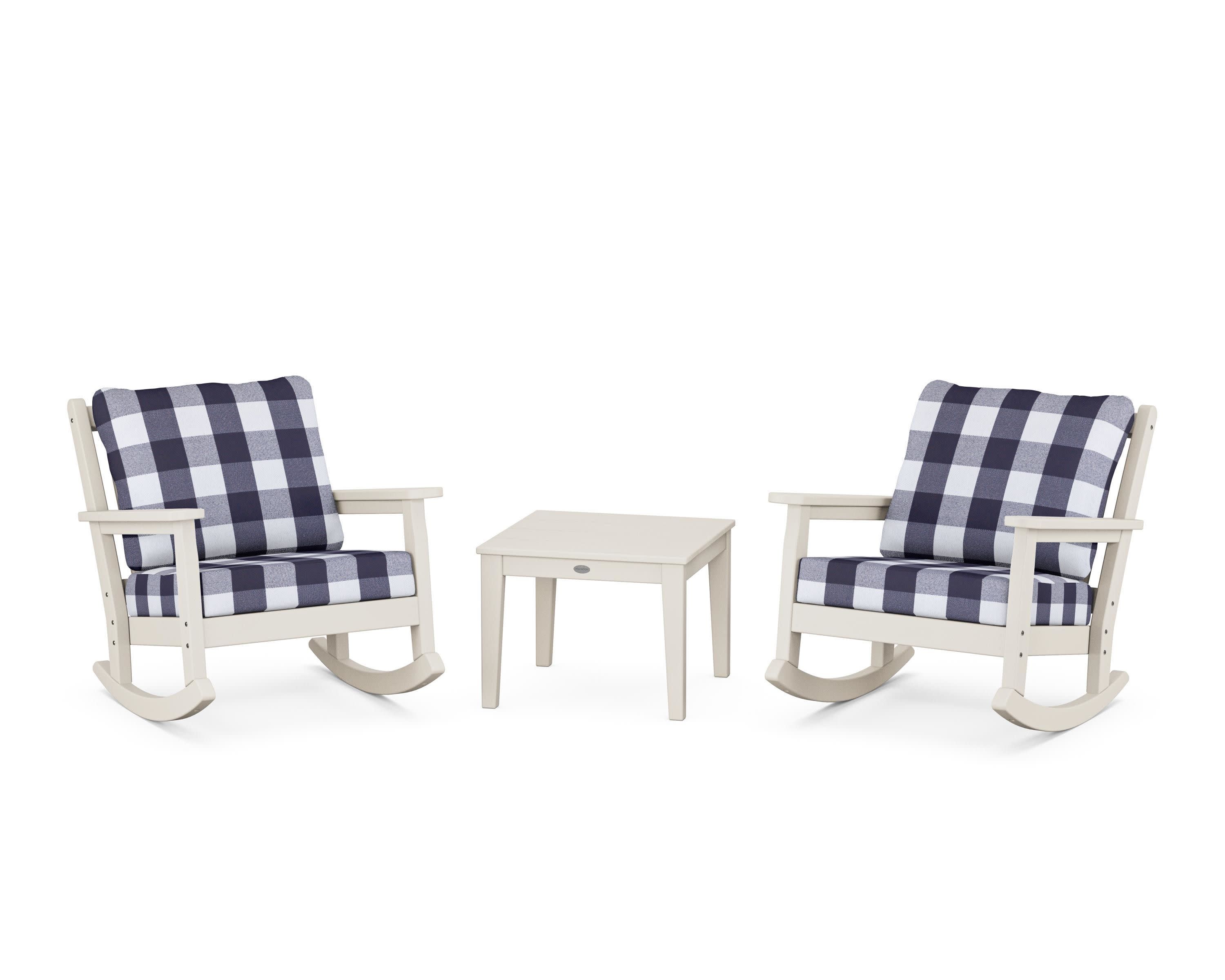 Chippendale 3-Piece Deep Seating Rocker Set in Sand / Buffalo Plaid Navy