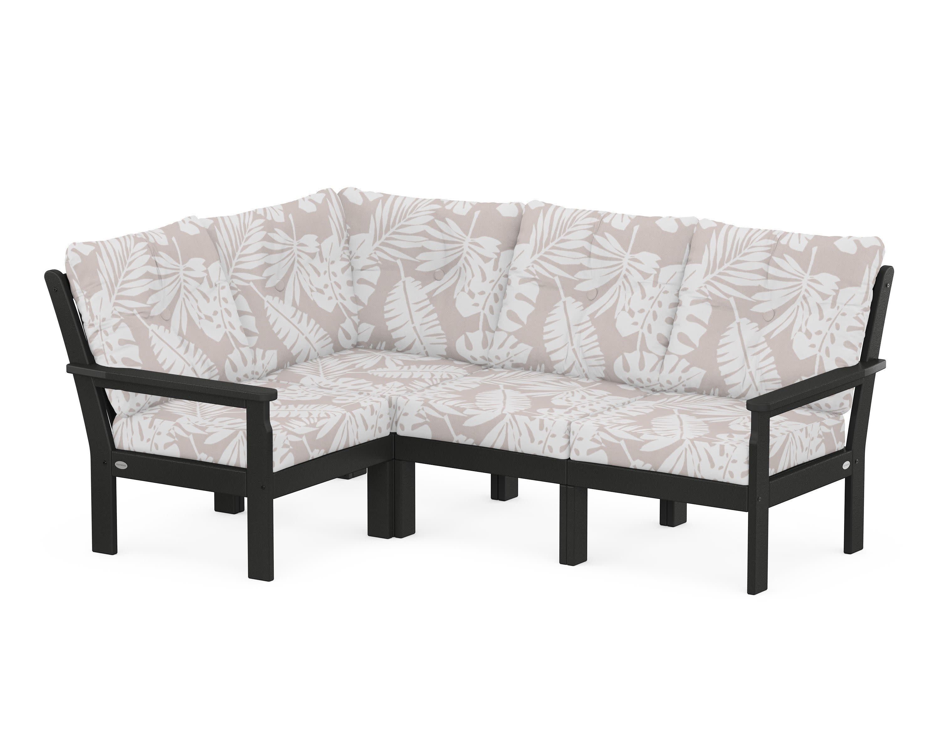 Vineyard 4-Piece Sectional in Black / Leaf Dune Burlap