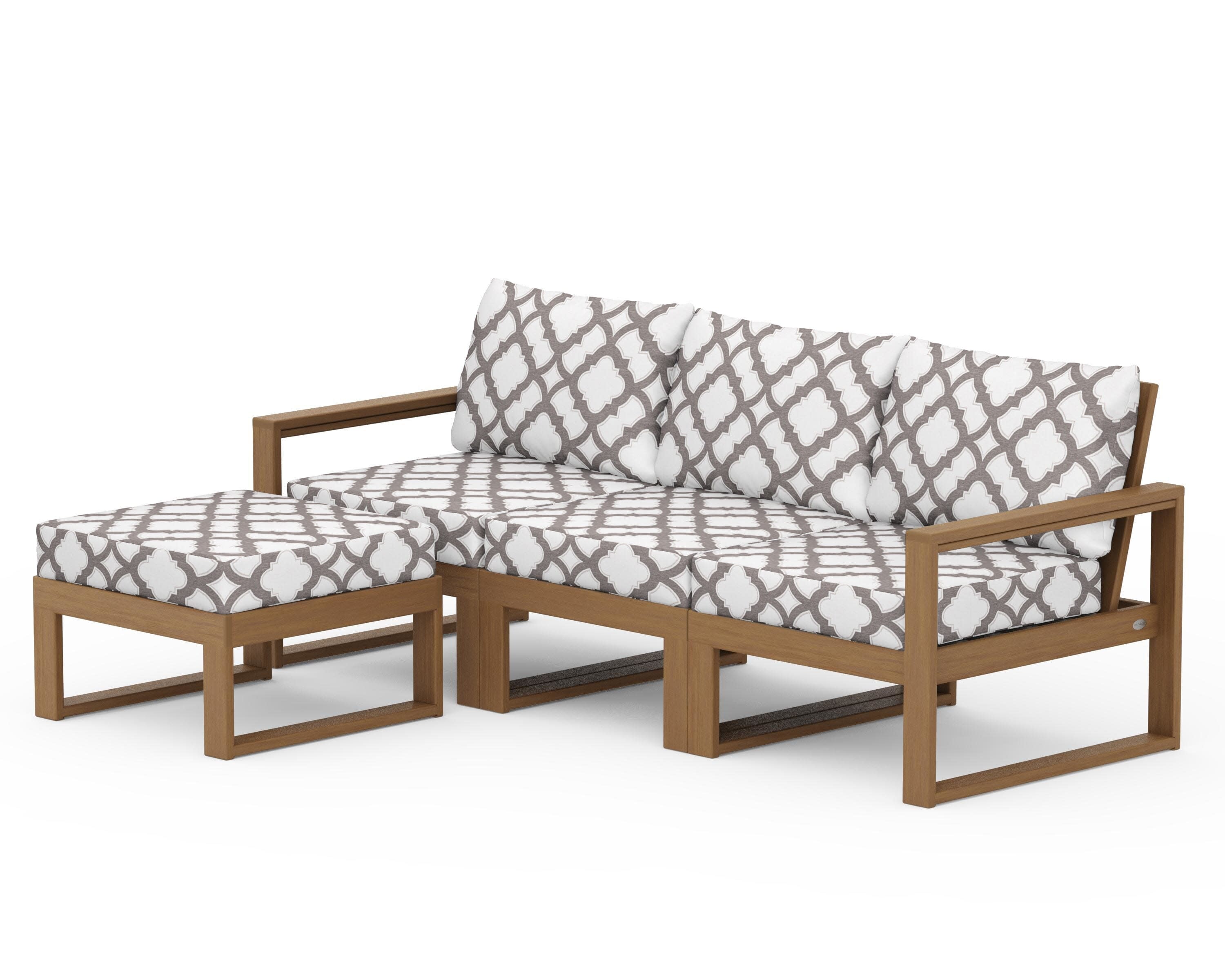 EDGE 4-Piece Modular Deep Seating Set with Ottoman in Natural / Trellis Grey Mist