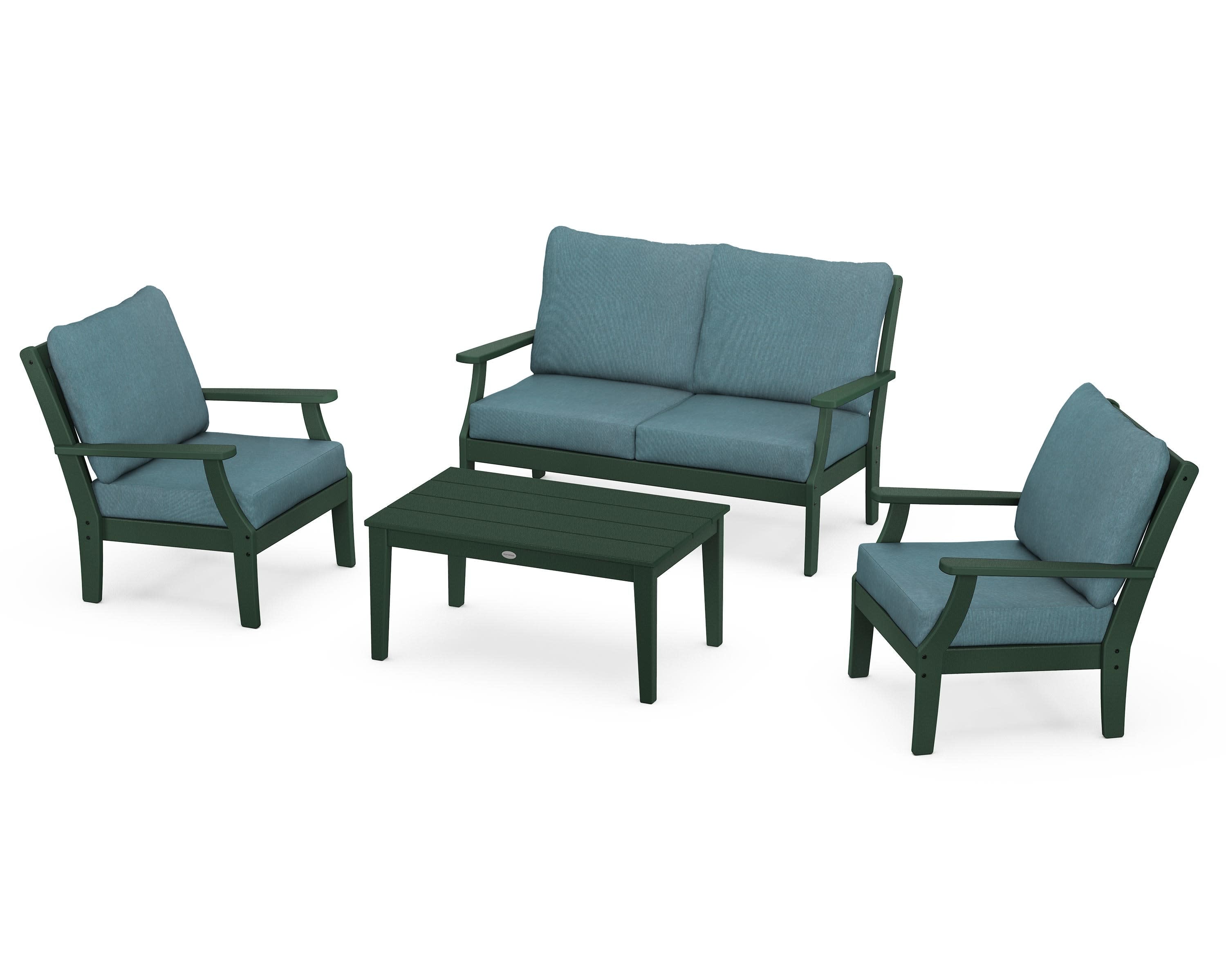 Braxton 4-Piece Deep Seating Chair Set in Green / Ocean Teal