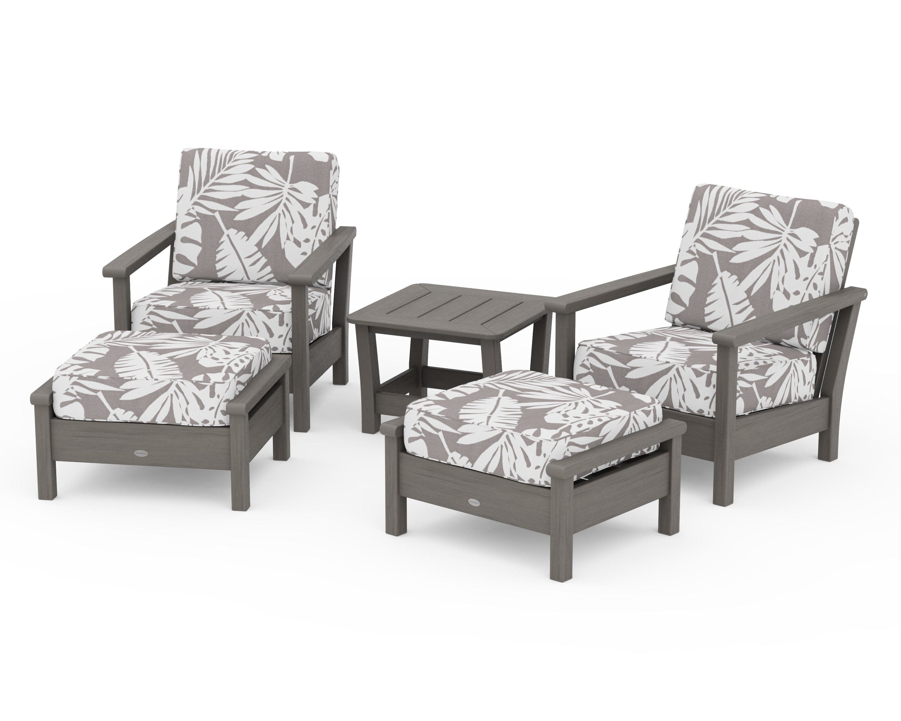 Harbour 5-Piece Deep Seating Chair Set in Driftwood / Leaf Grey Mist