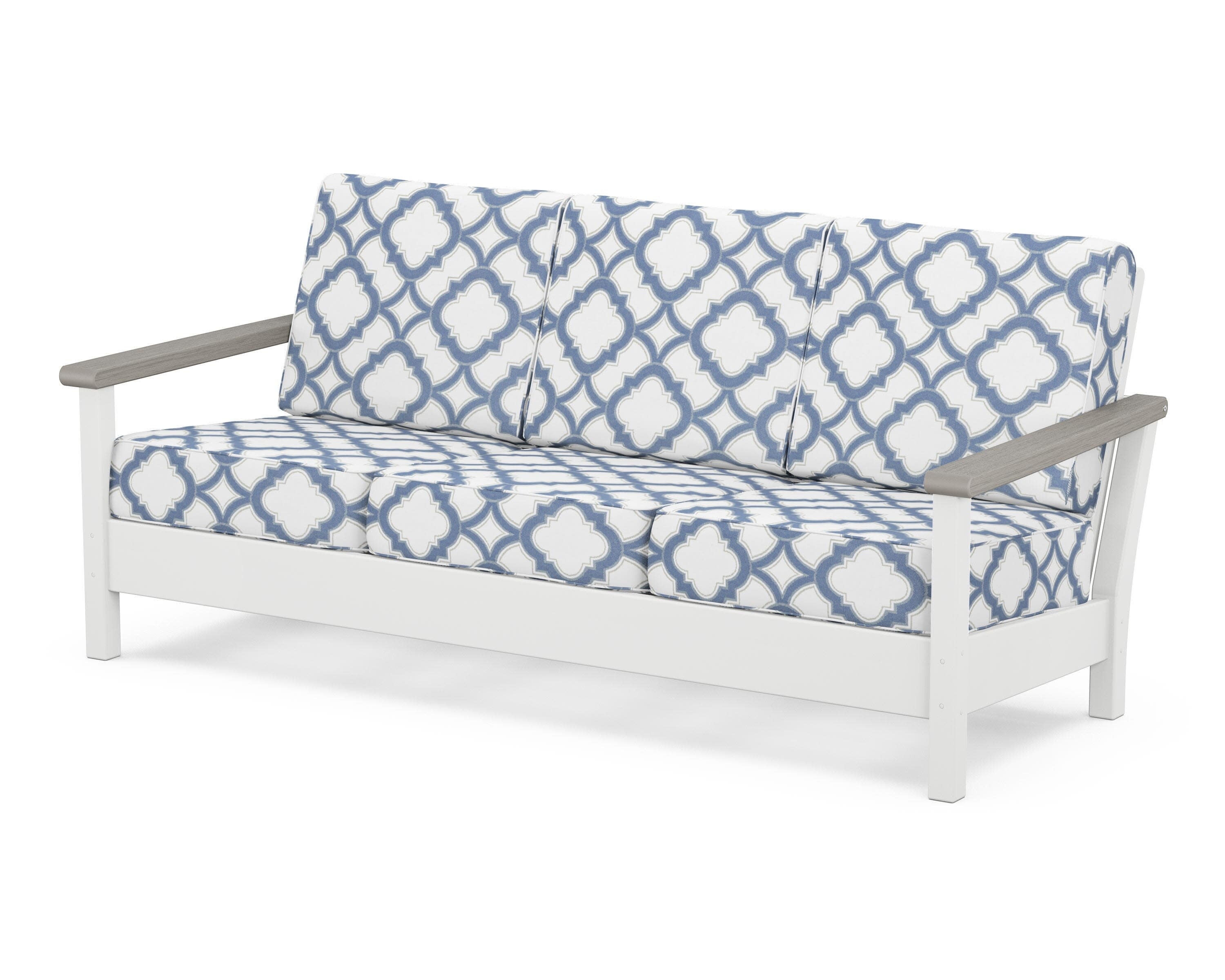 Harbour Deep Seating Sofa in White / Driftwood / Trellis Sky Blue