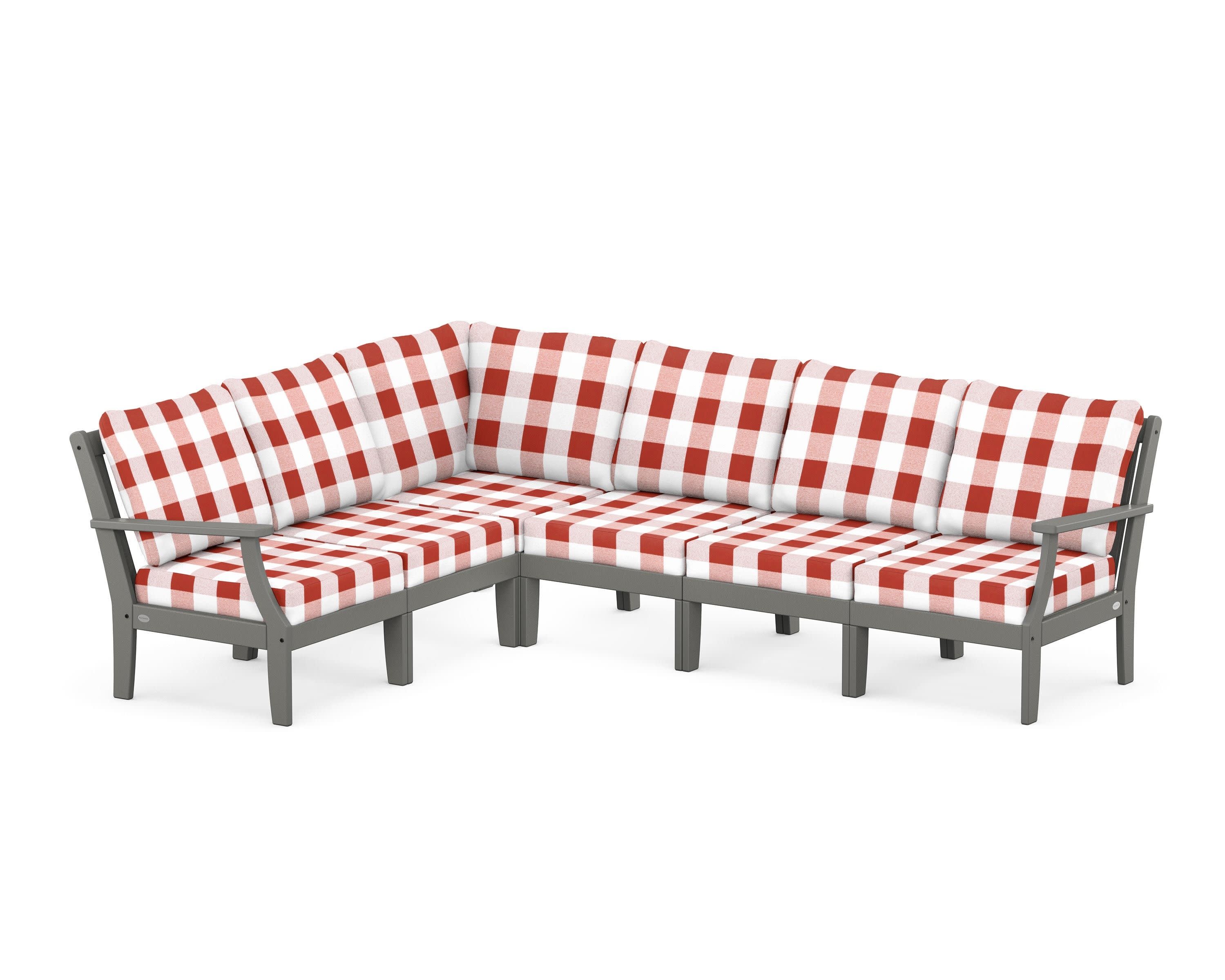 Braxton Modular 6-Piece Deep Seating Set in Slate Grey / Buffalo Plaid Crimson