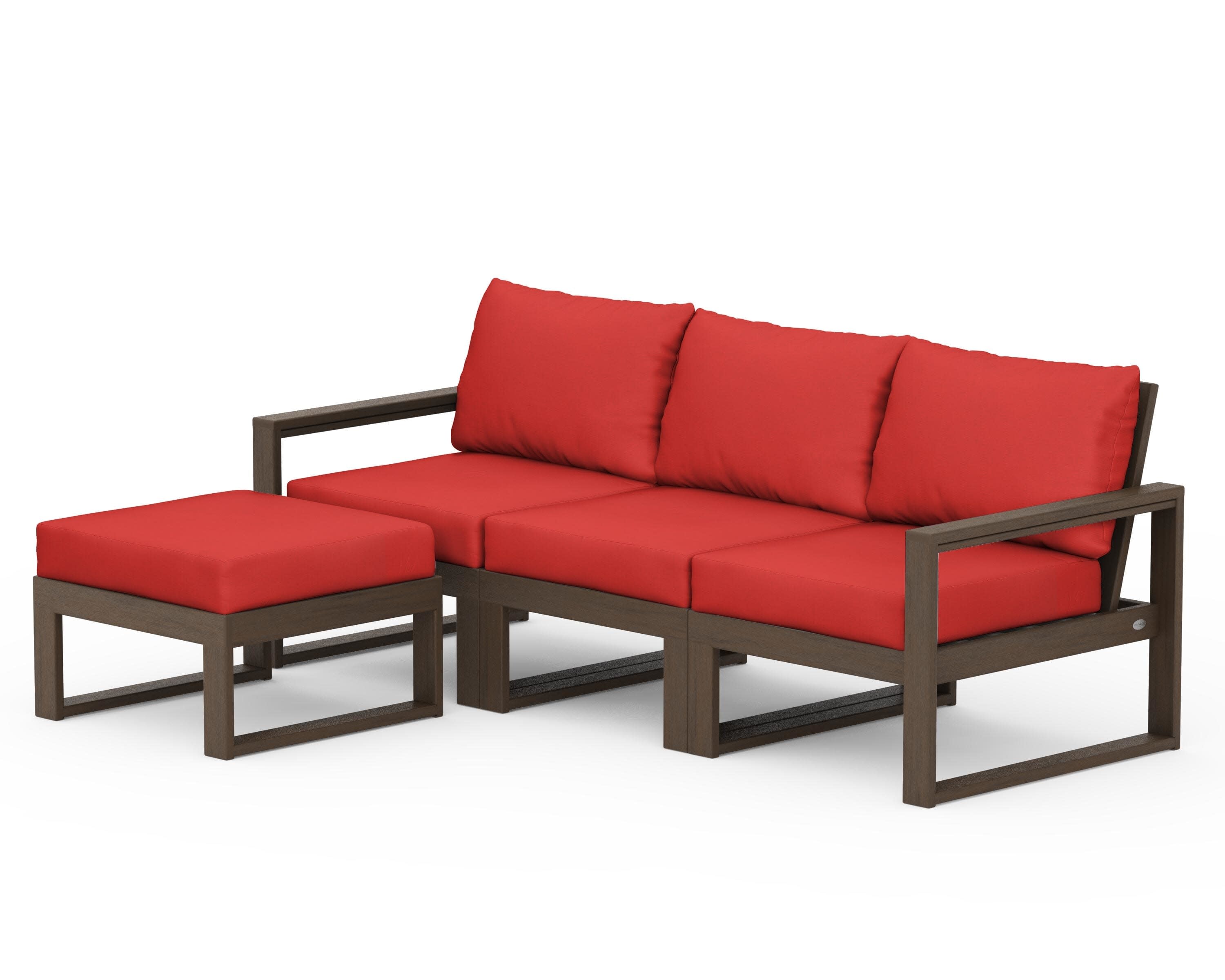 EDGE 4-Piece Modular Deep Seating Set with Ottoman in Kona / Crimson Linen