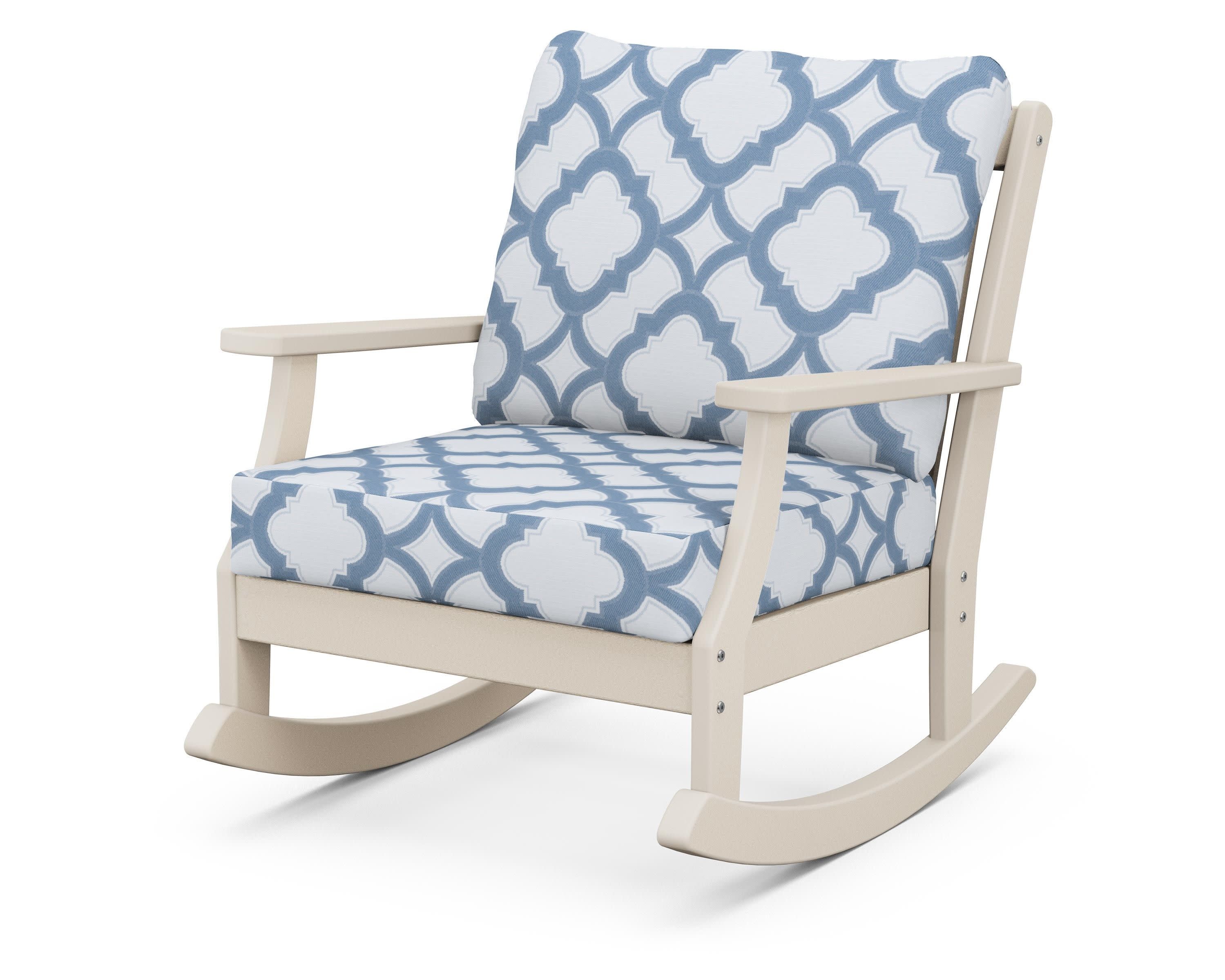 Braxton Deep Seating Rocking Chair in Sand / Trellis Sky Blue