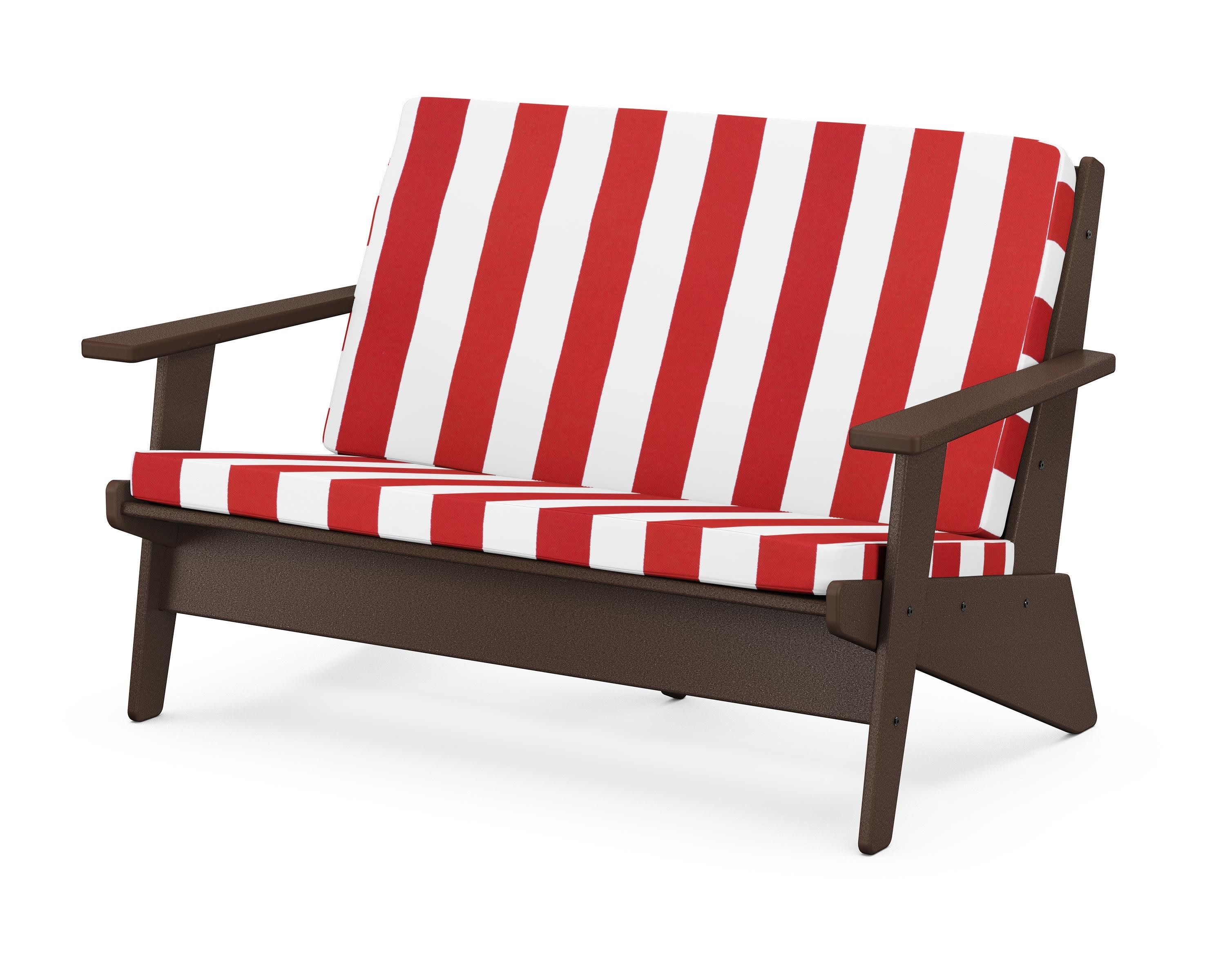 Riviera Modern Lounge Loveseat in Mahogany / Cabana Stripe Crimson