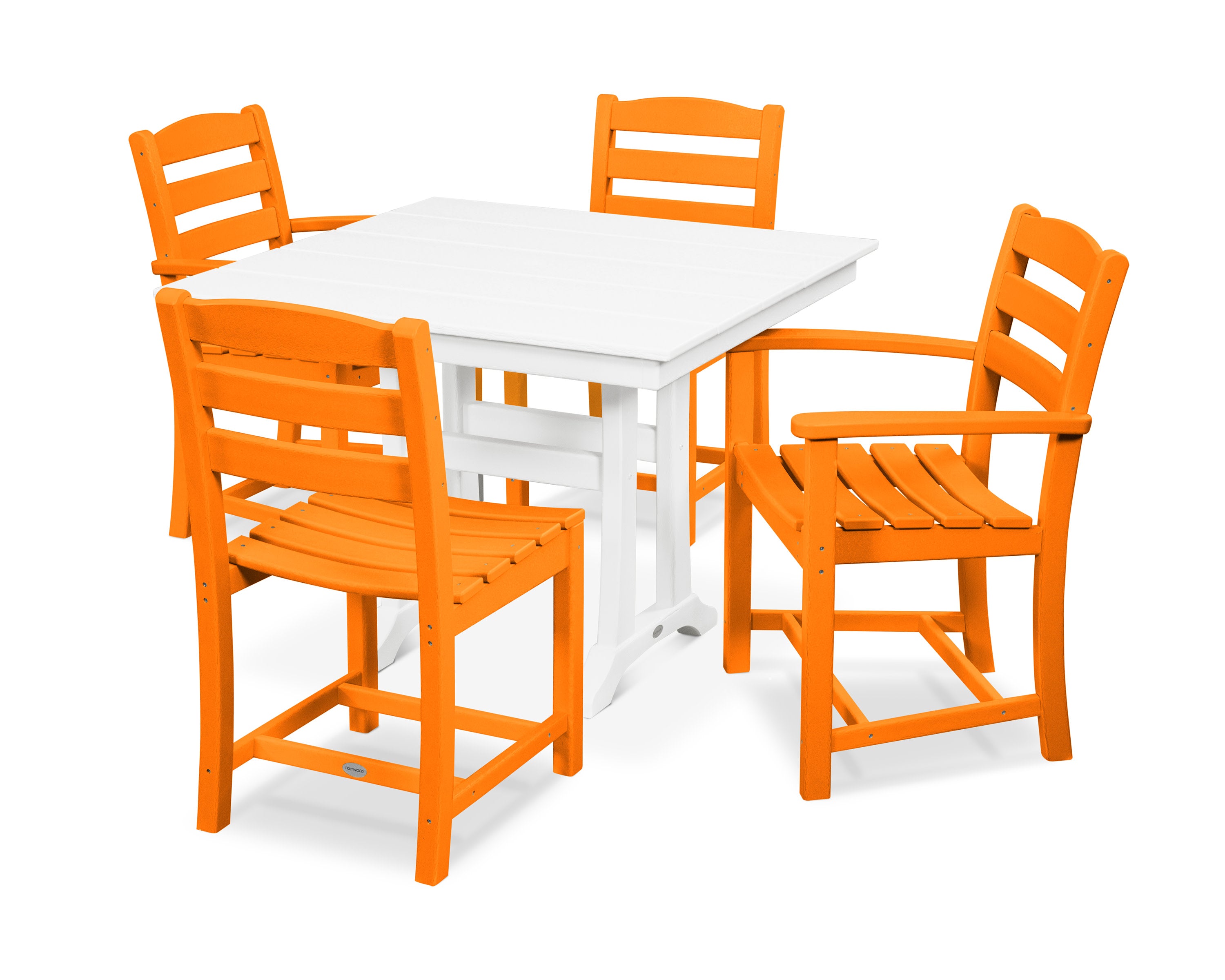 La Casa Caf 5-Piece Farmhouse Dining Set with Trestle Legs in Tangerine / White
