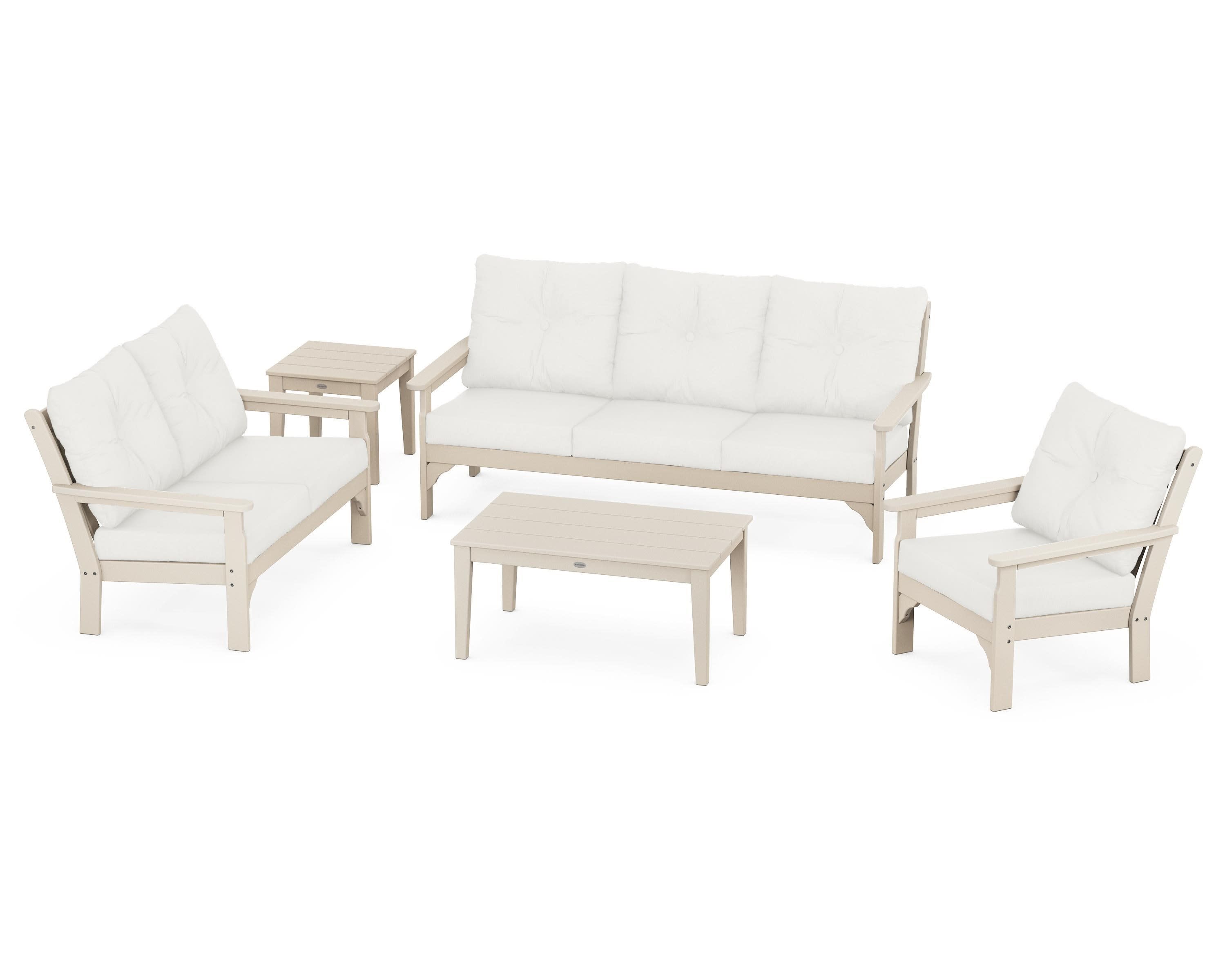 Vineyard 5 Piece Deep Seating Set in Sand / Natural Linen
