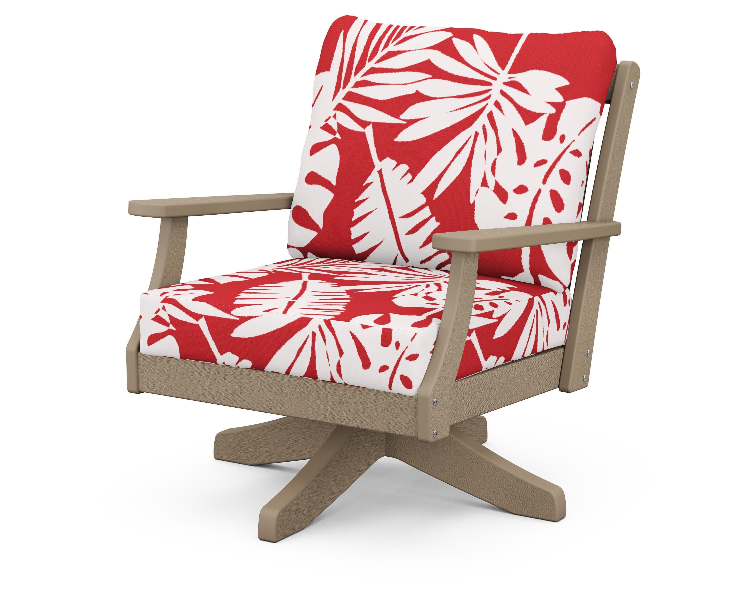 Braxton Deep Seating Swivel Chair in Vintage Sahara / Leaf Crimson