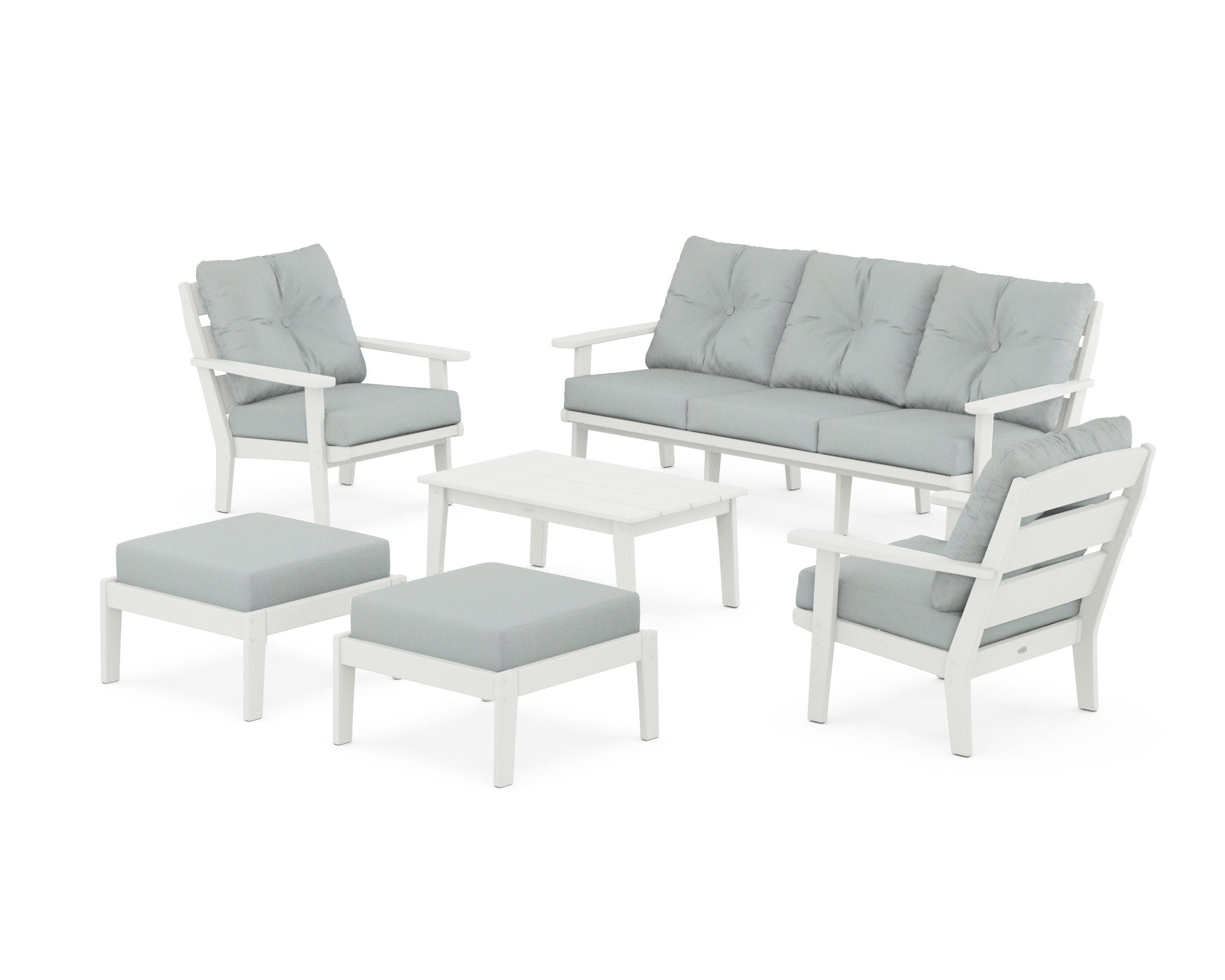 Lakeside 6-Piece Lounge Sofa Set in Vintage White / Spa