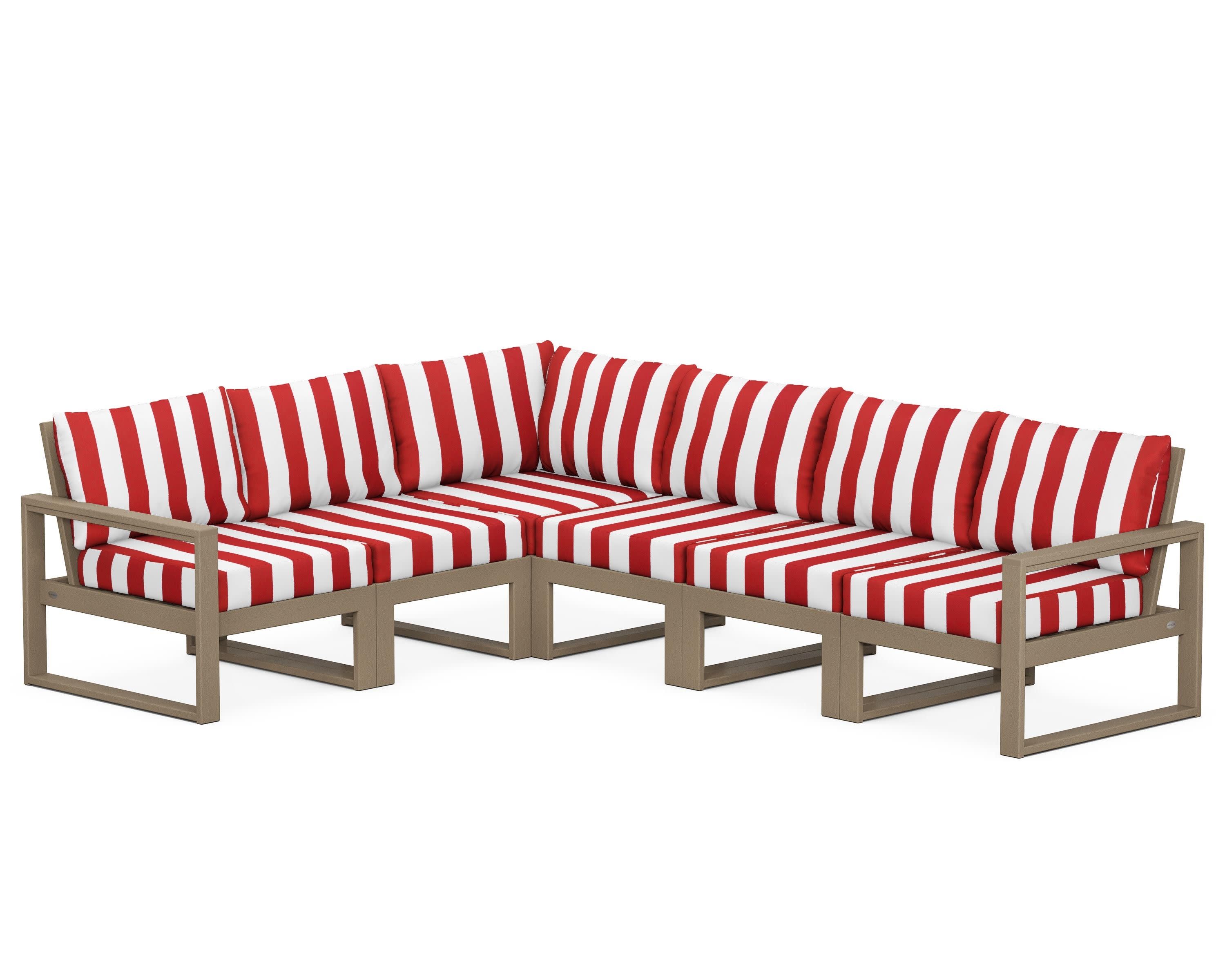 EDGE 6-Piece Modular Deep Seating Set in Vintage Sahara / Cabana Stripe Crimson
