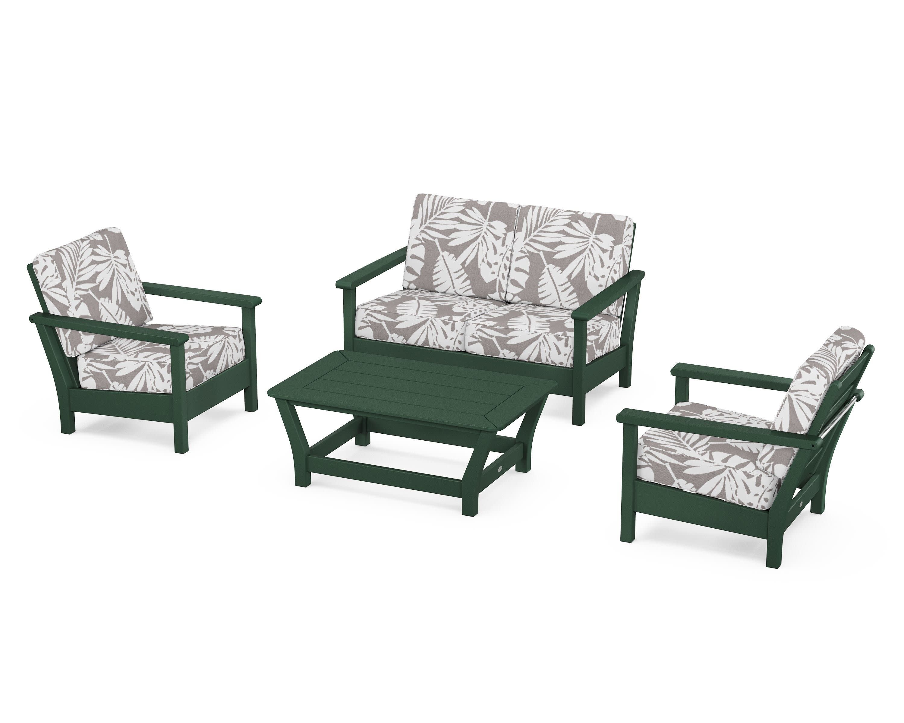 Harbour 4-Piece Deep Seating Set in Green / Leaf Grey Mist