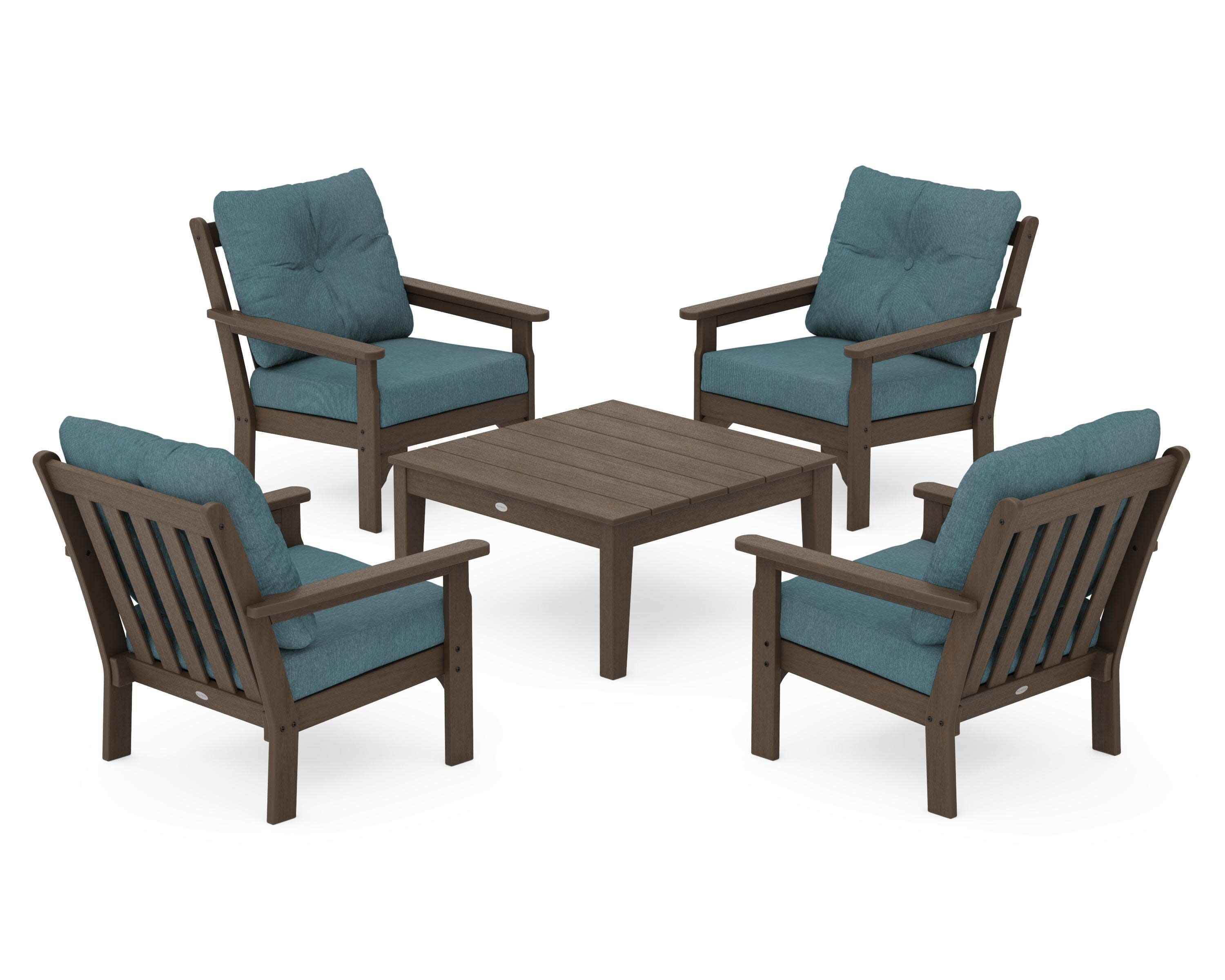 Vineyard 5-Piece Deep Seating Conversation Set in Kona / Ocean Teal