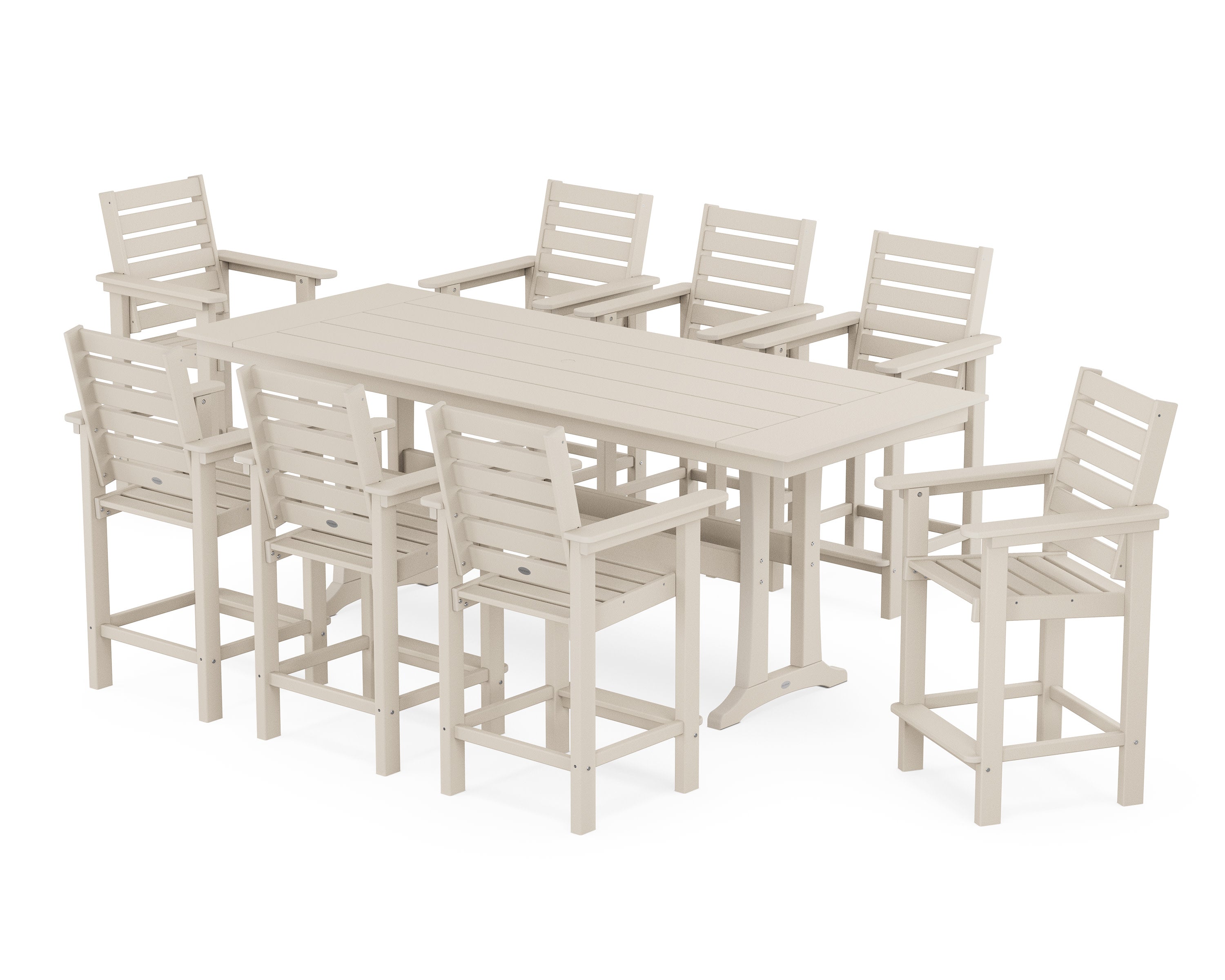 Captain 9-Piece Farmhouse Counter Set with Trestle Legs in Sand