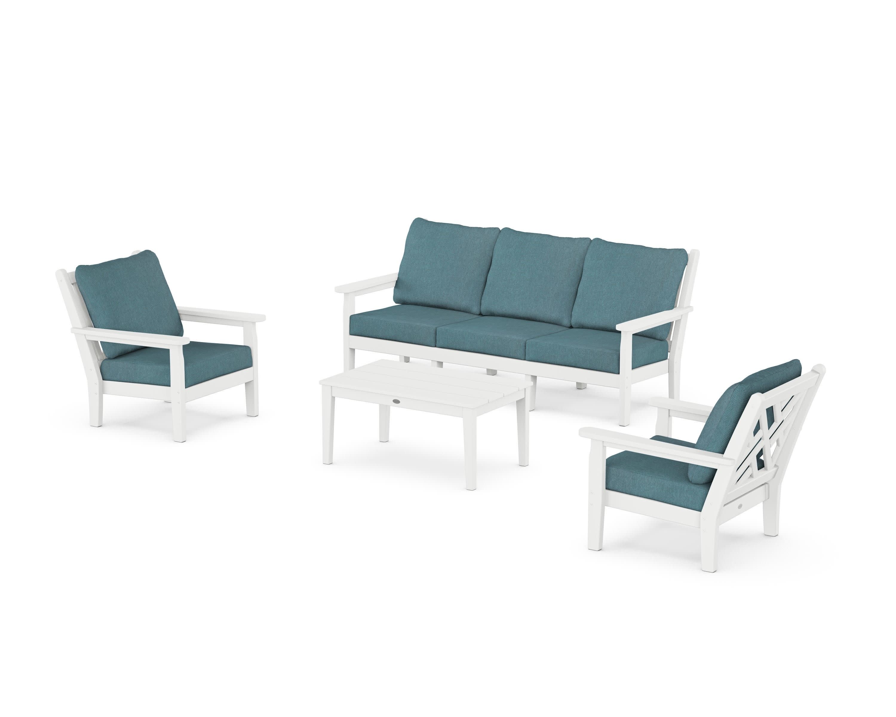 Chippendale 4-Piece Deep Seating Set with Sofa in White / Ocean Teal