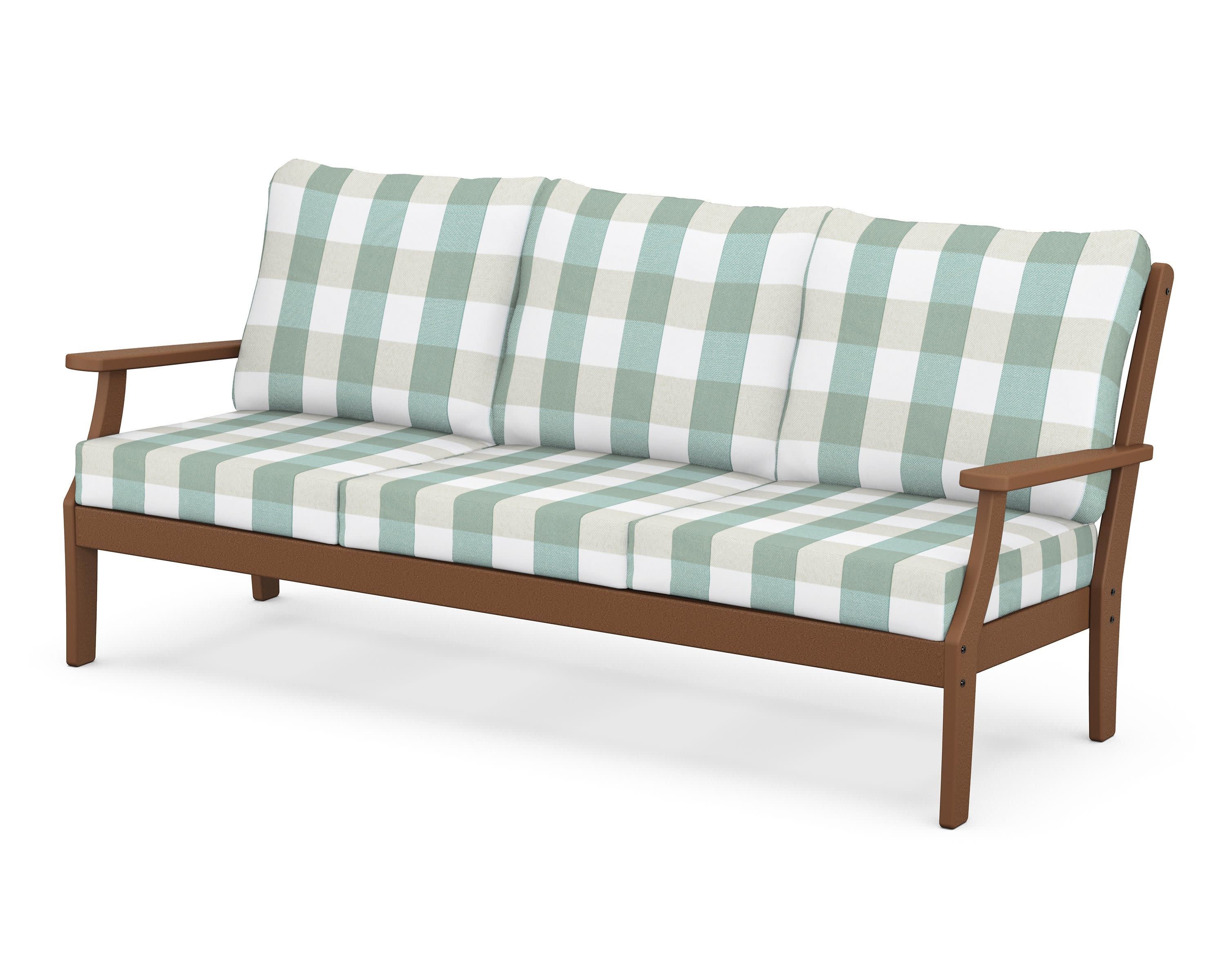 Braxton Deep Seating Sofa in Teak / Buffalo Plaid Glacier Spa