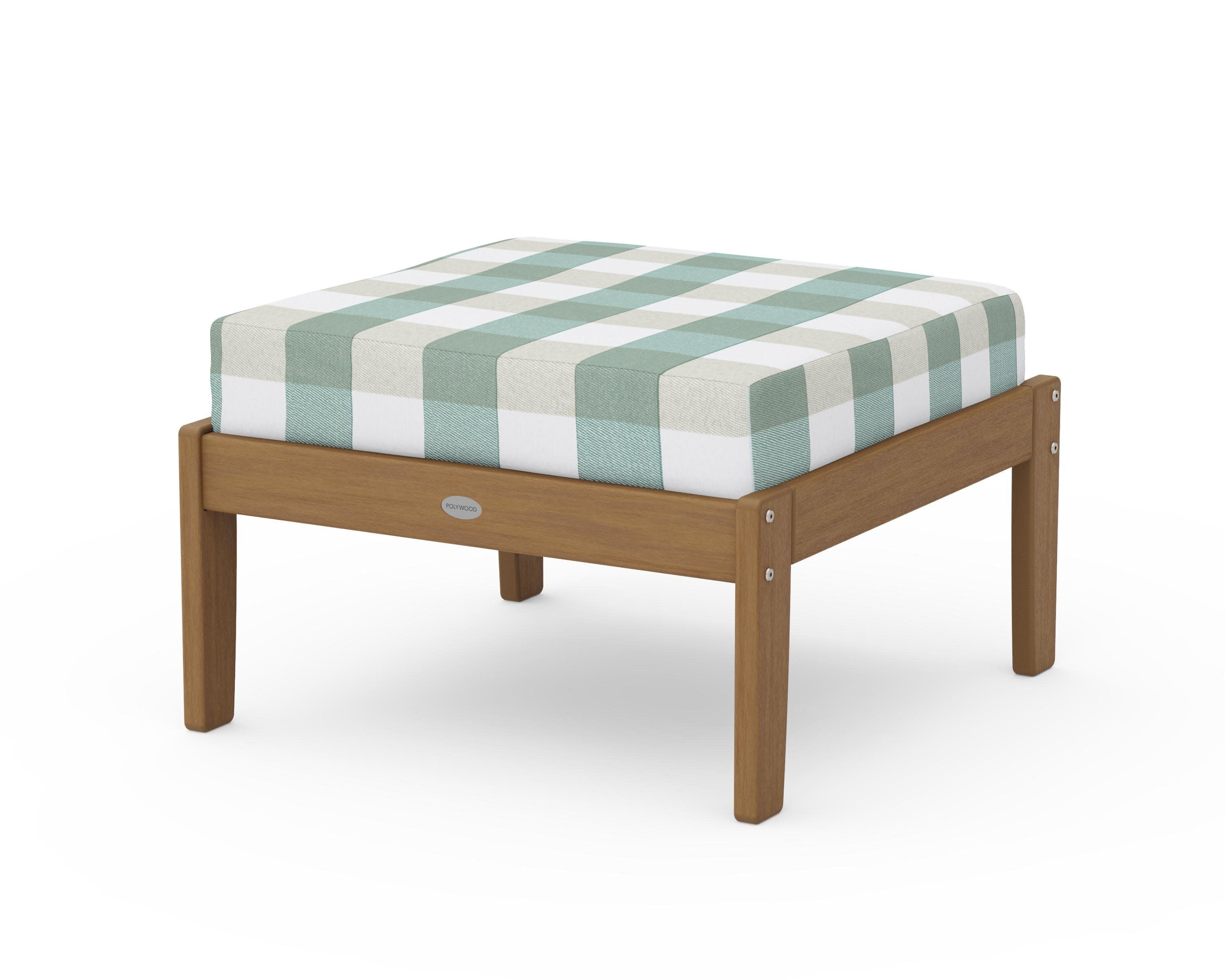 Braxton Deep Seating Ottoman in Natural / Buffalo Plaid Glacier Spa