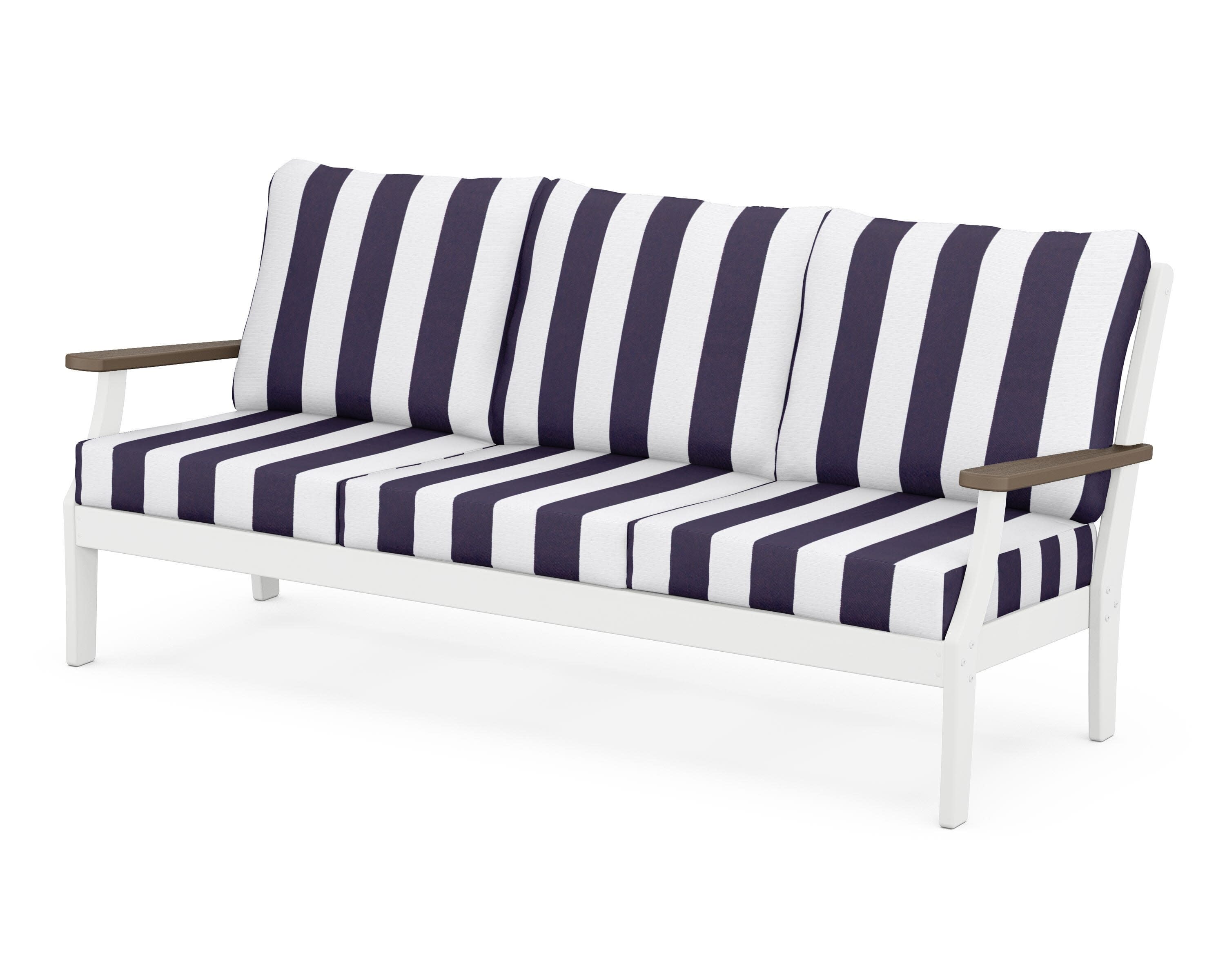 Braxton Deep Seating Sofa in White / Kona / Cabana Stripe Navy