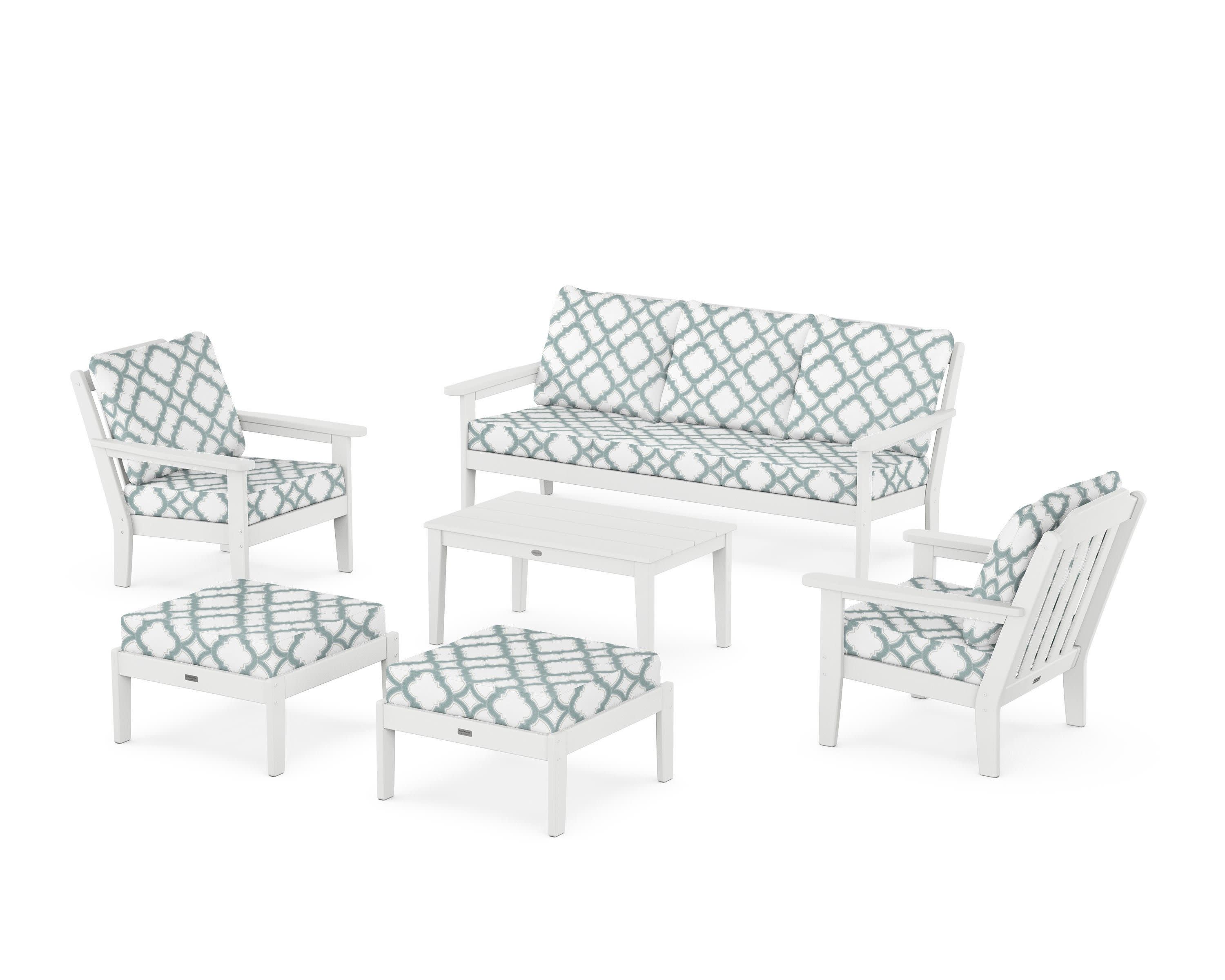 Cottage 6-Piece Lounge Sofa Set in White / Trellis Glacier Spa