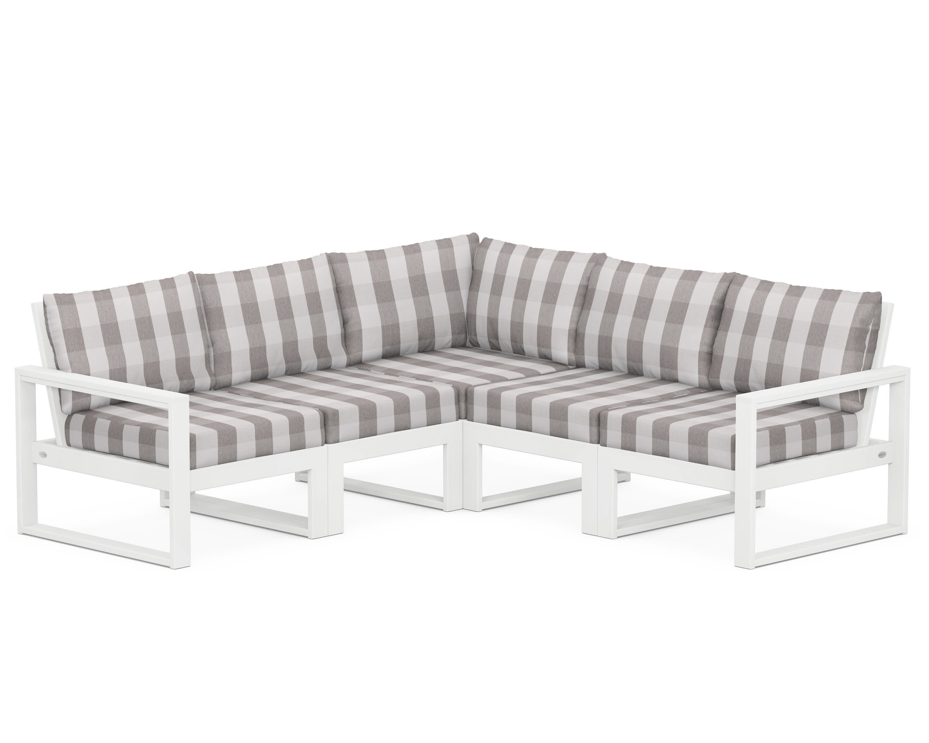 EDGE 5-Piece Modular Deep Seating Set in White / Buffalo Plaid Grey Mist