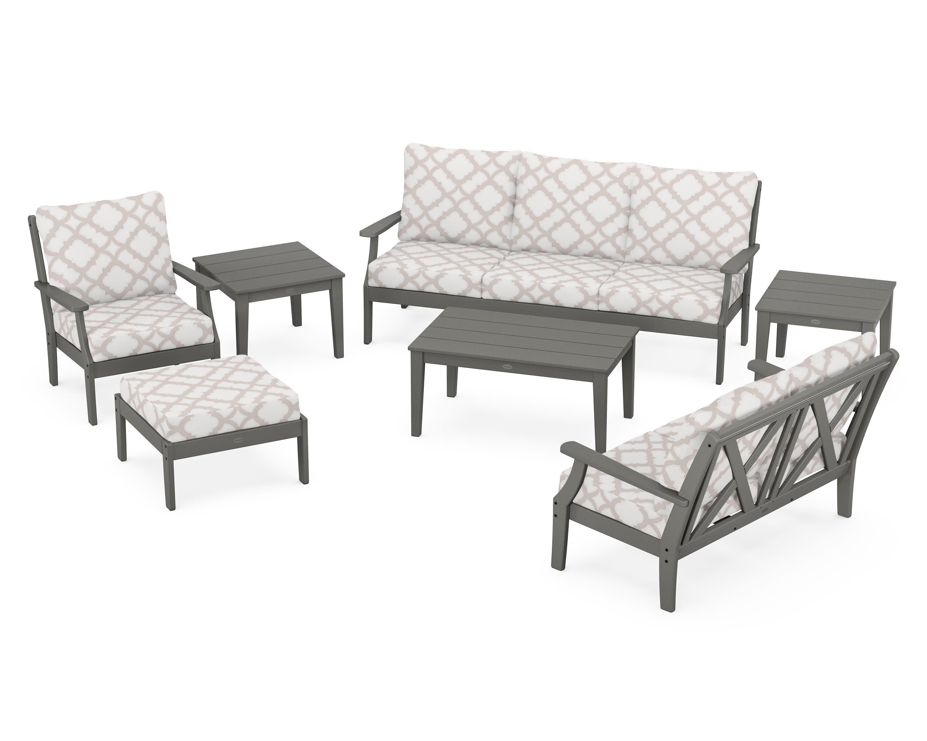 Braxton 7-Piece Deep Seating Set in Slate Grey / Trellis Dune Burlap