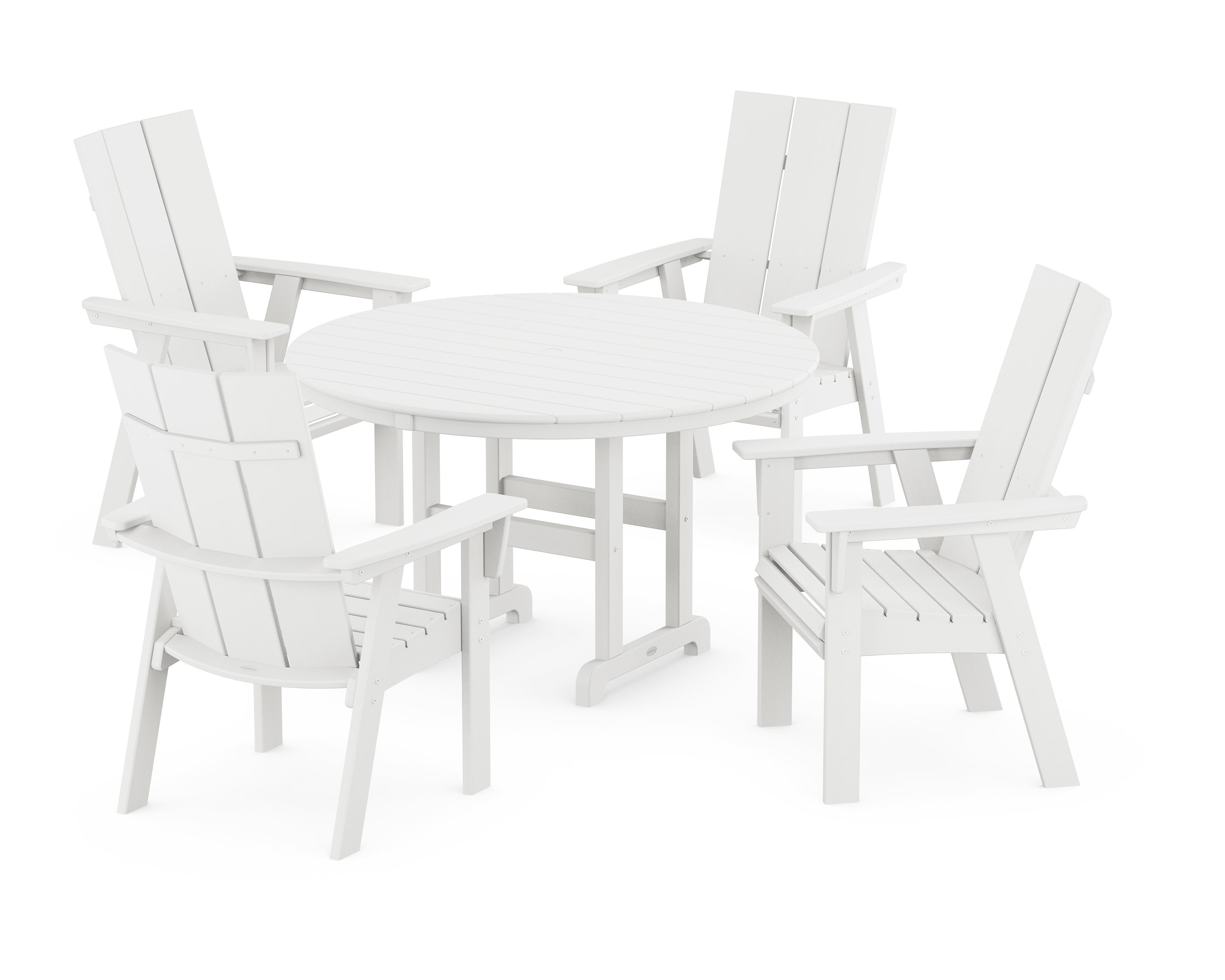 Modern Curveback Adirondack 5-Piece Round Farmhouse Dining Set in Vintage White