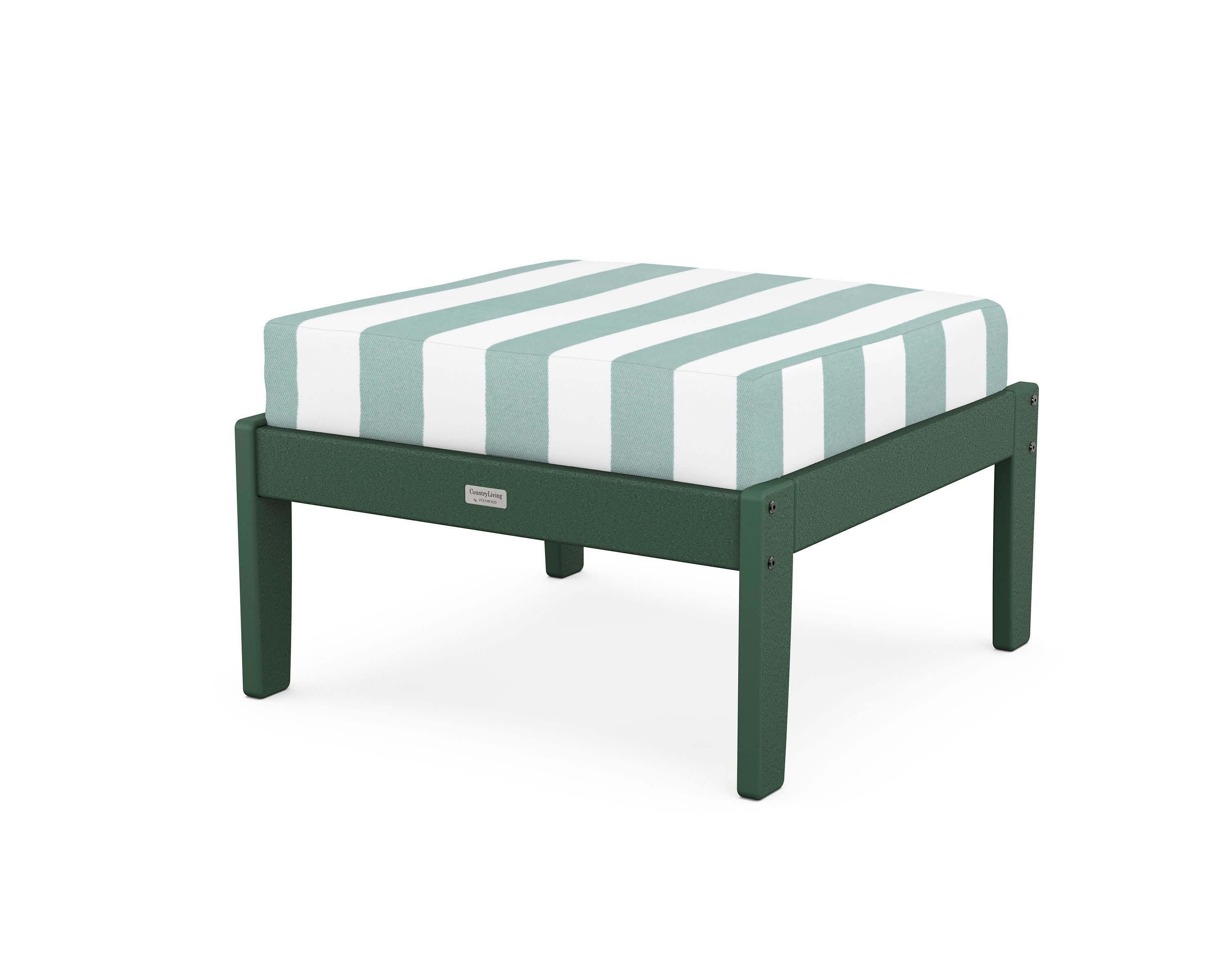 Cottage Deep Seating Ottoman in Green / Cabana Stripe Glacier Spa