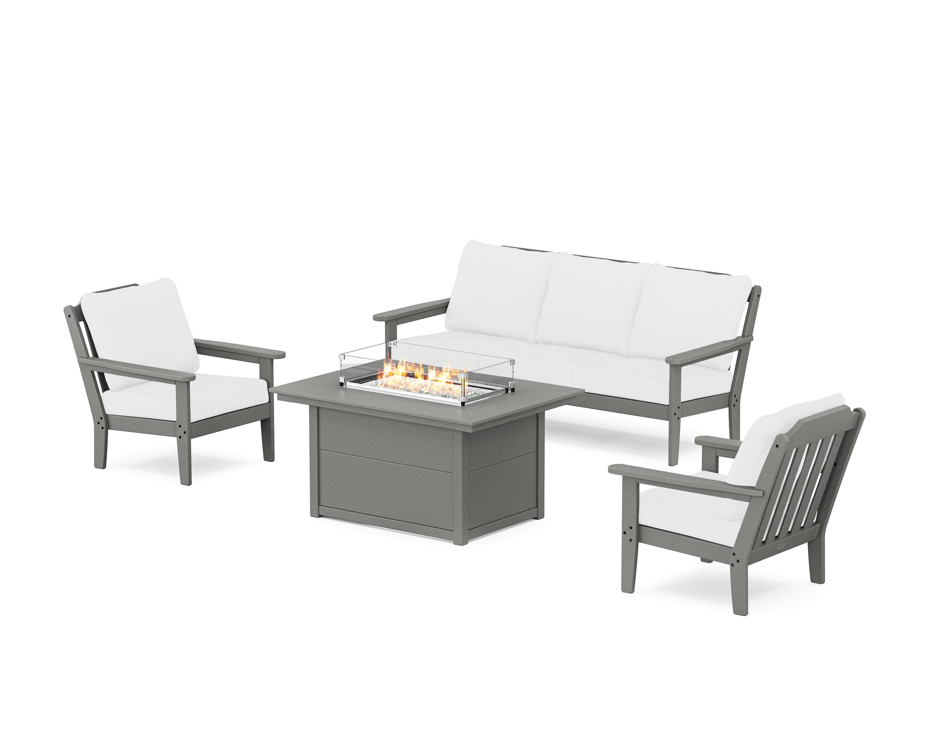 Cottage Deep Seating Fire Pit Table Set in Slate Grey / Natural