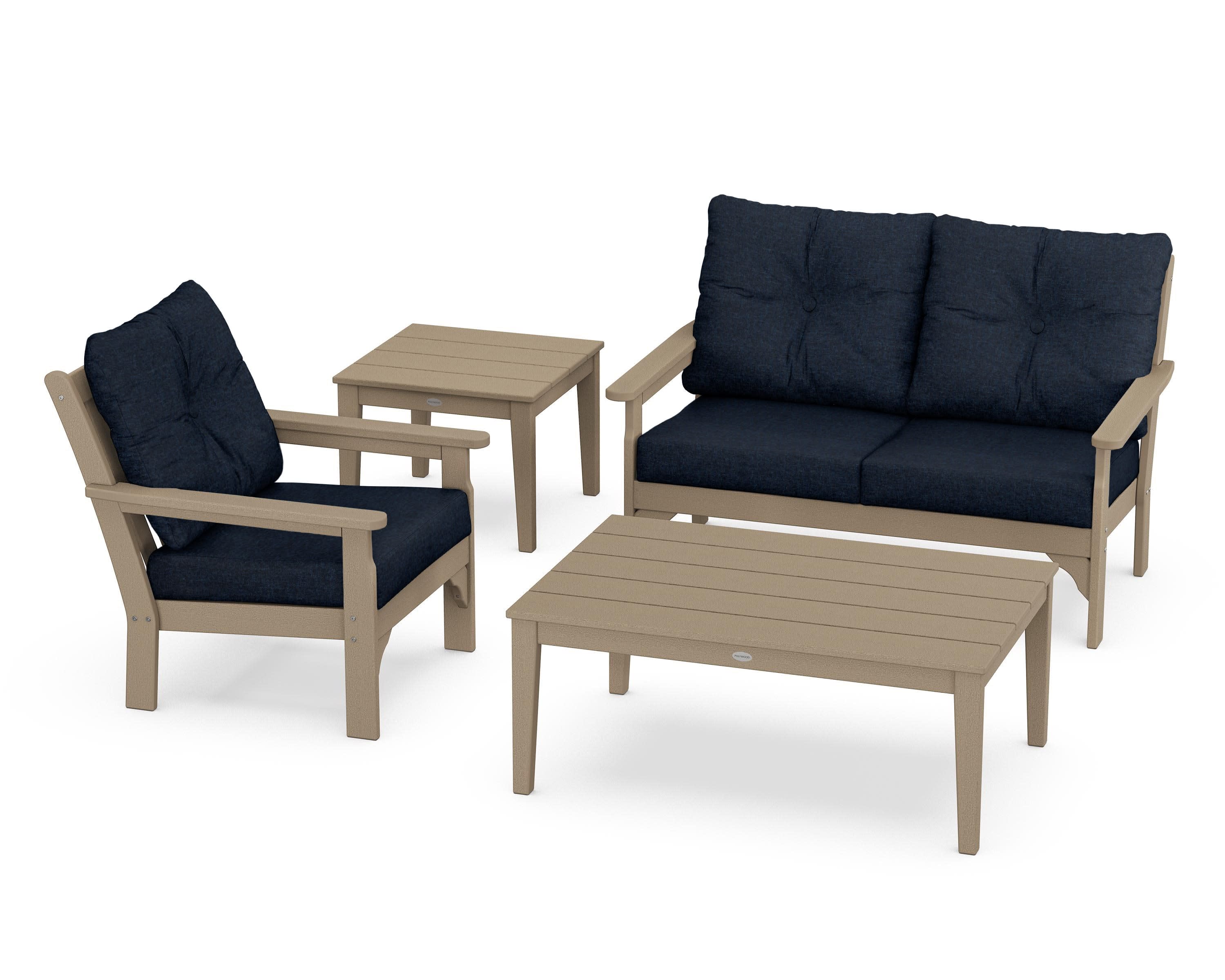 Vineyard 4-Piece Deep Seating Set in Vintage Sahara / Marine Indigo
