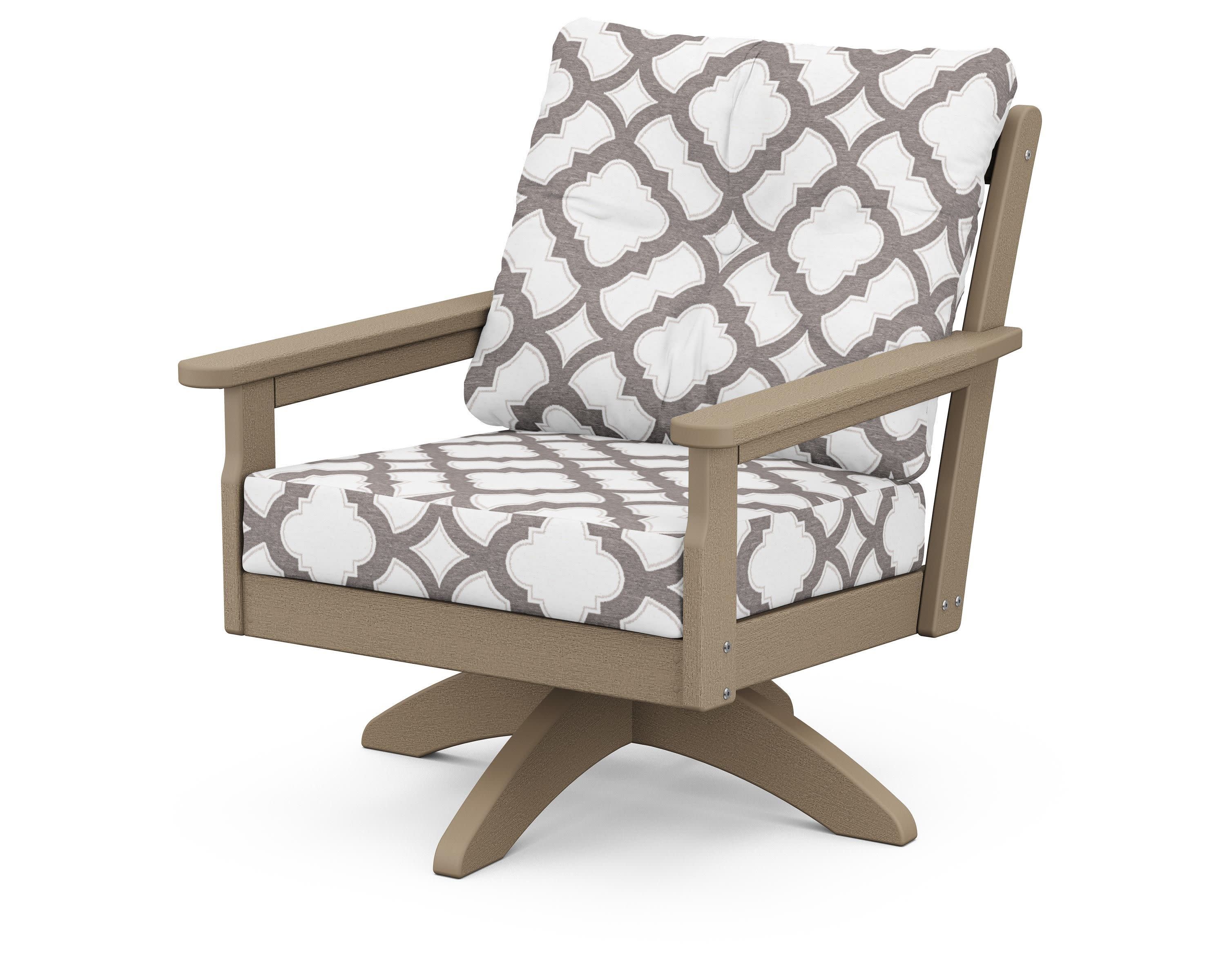 Vineyard Deep Seating Swivel Chair in Vintage Sahara / Trellis Grey Mist