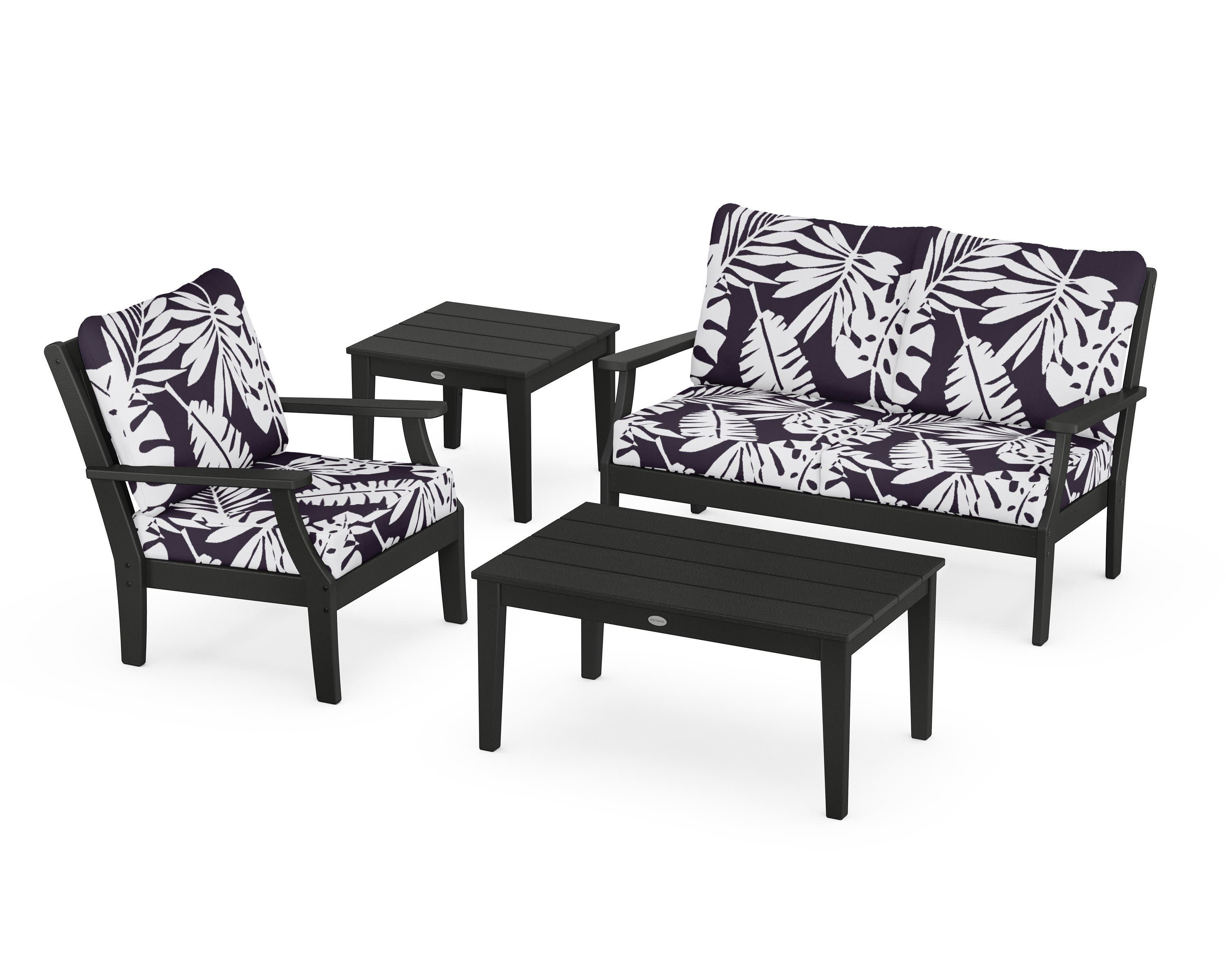 Braxton 4-Piece Deep Seating Set in Black / Leaf Navy