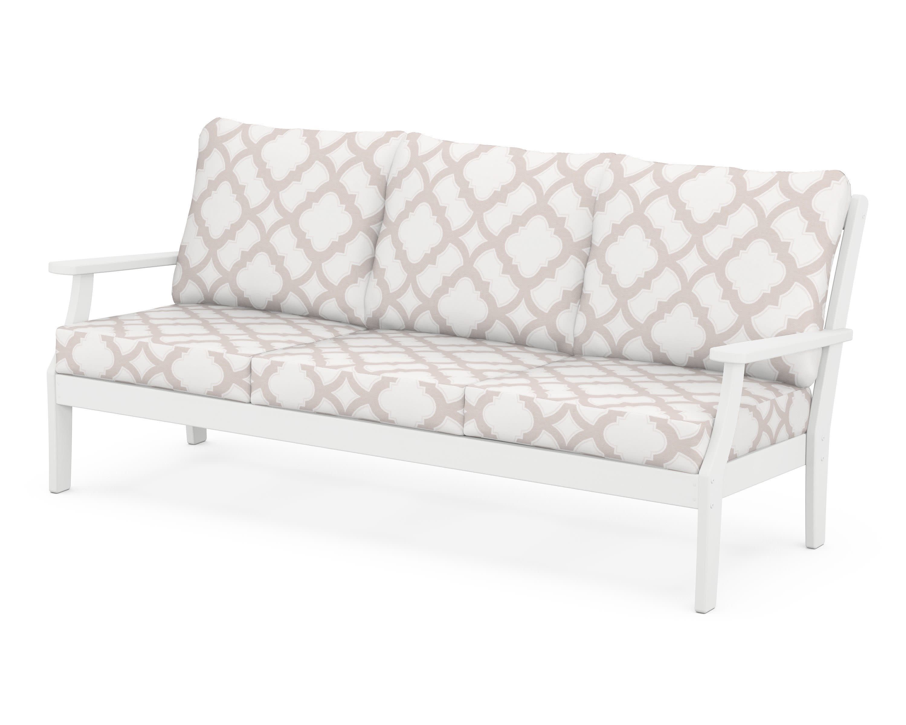 Braxton Deep Seating Sofa in White / Trellis Dune Burlap