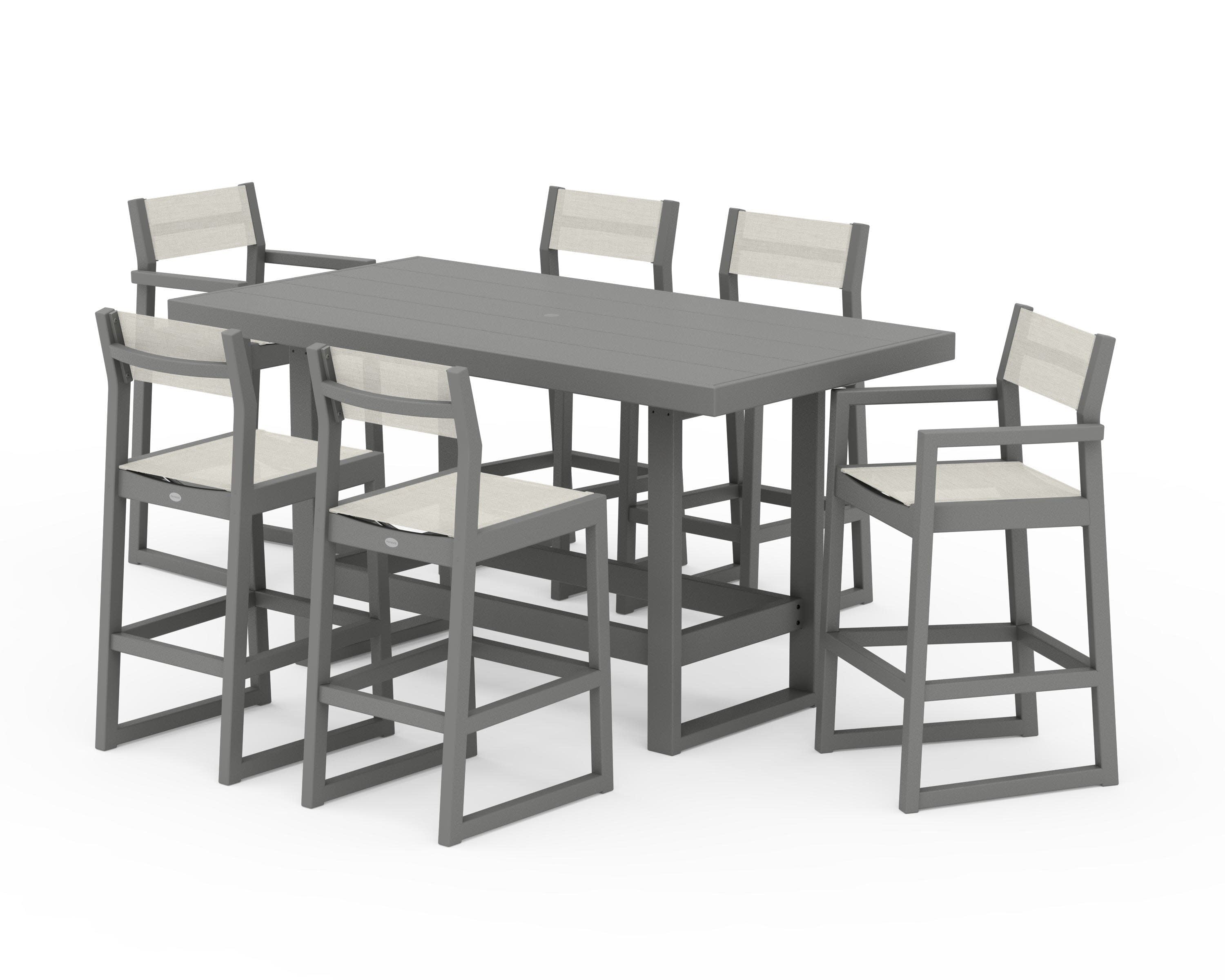 EDGE Sling 7-Piece Bar Table Set in Slate Grey / Parchment Sling