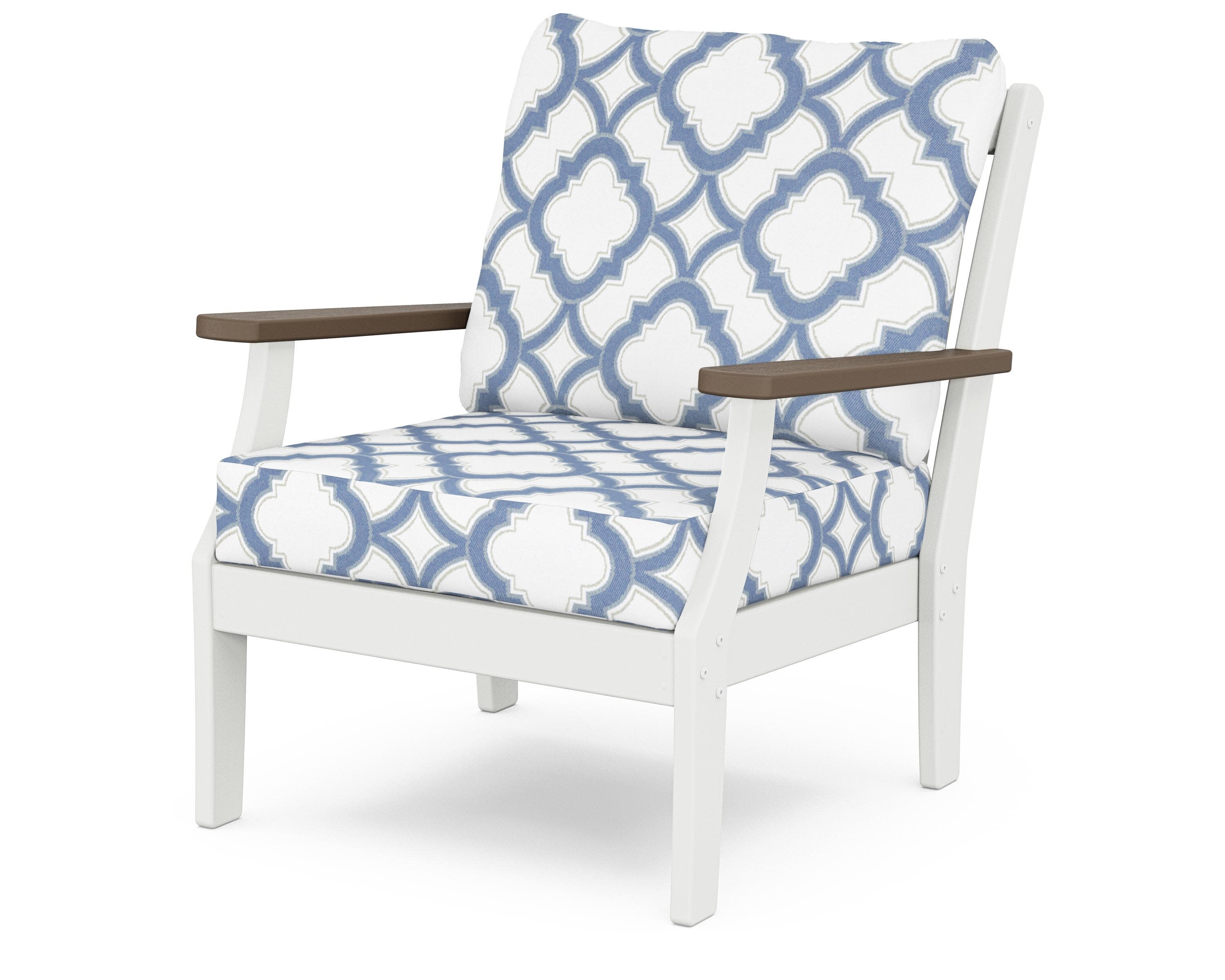 Braxton Deep Seating Chair in White / Kona / Trellis Sky Blue