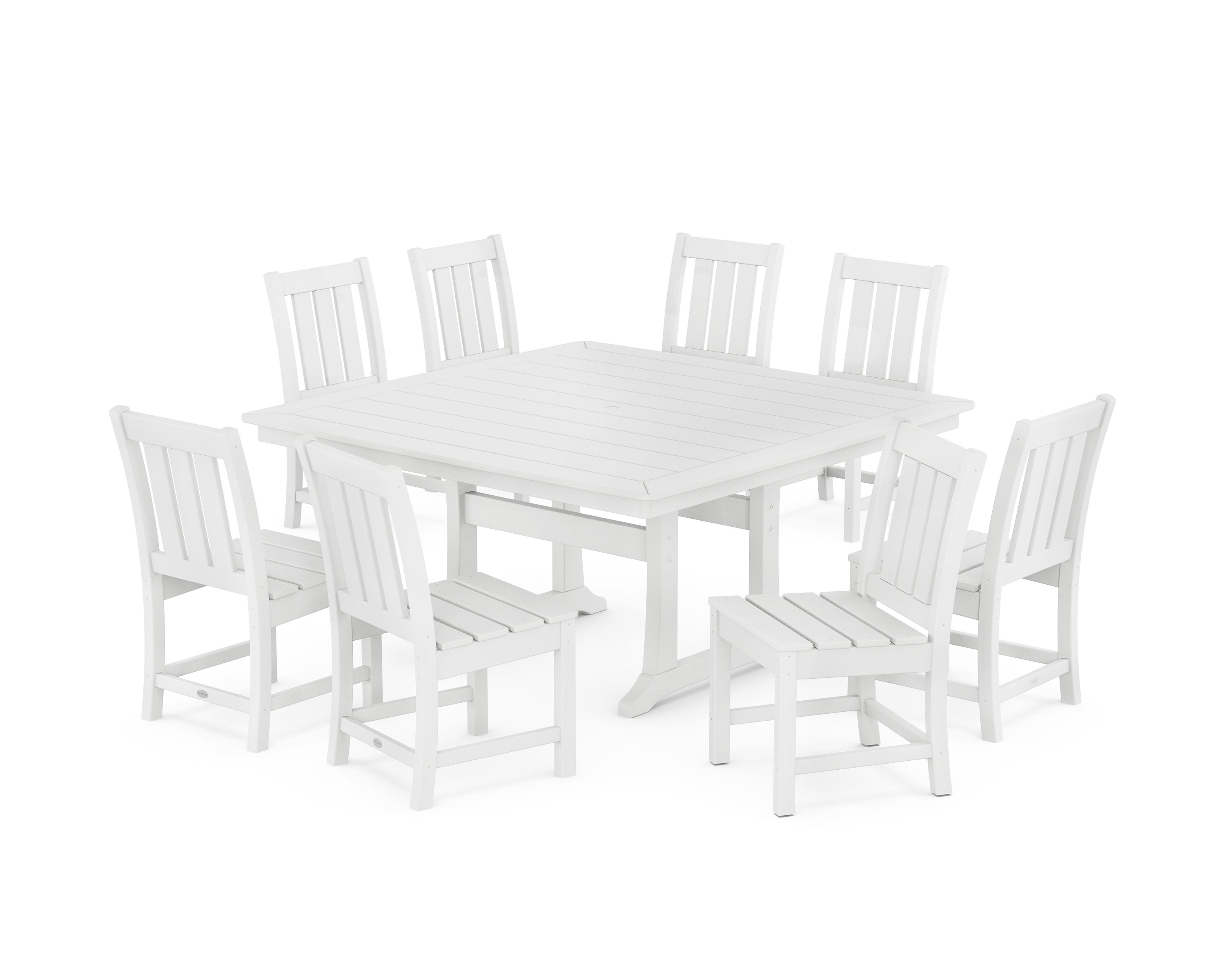 Oxford Side Chair 9-Piece Square Dining Set with Trestle Legs in White