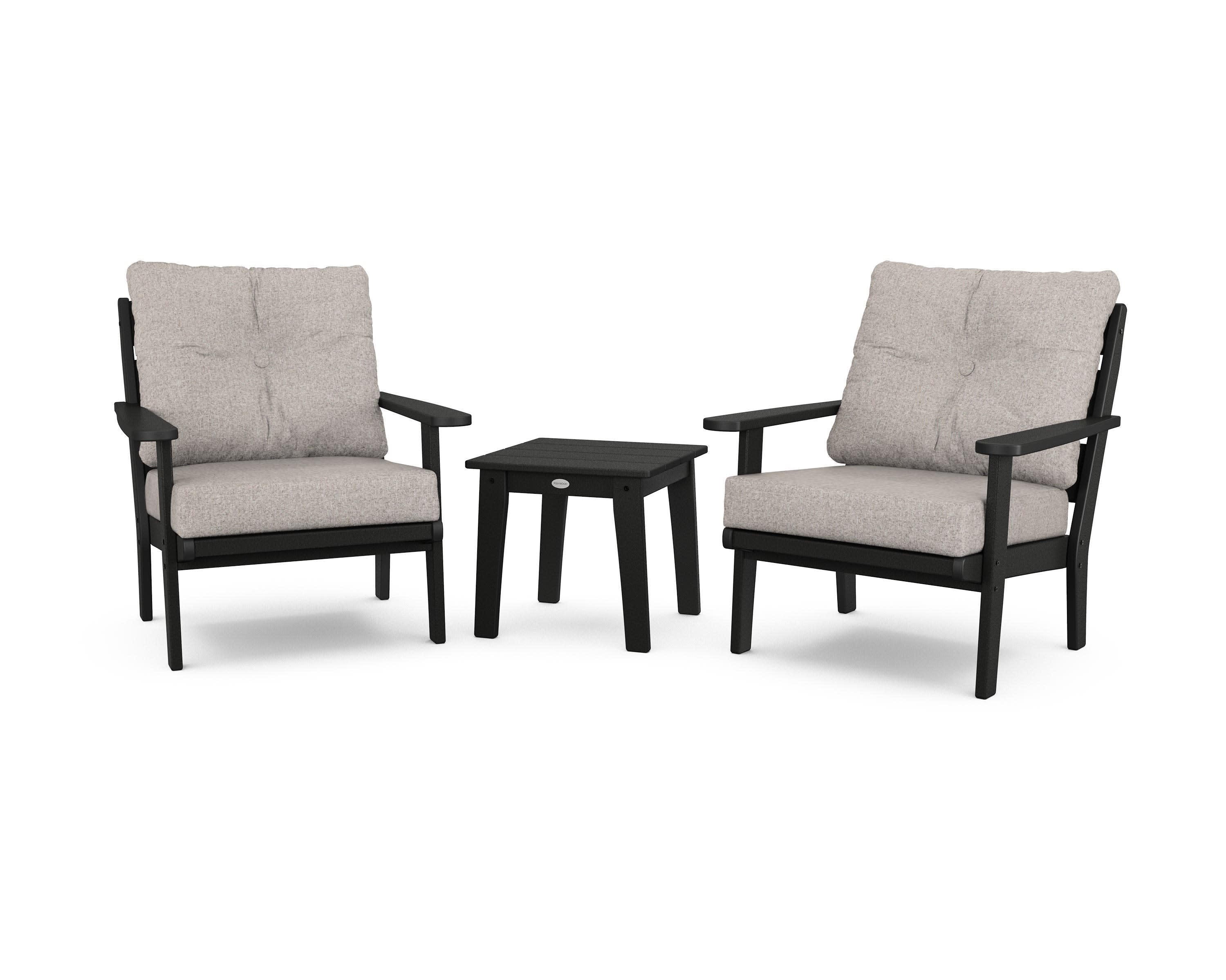 Lakeside 3-Piece Deep Seating Chair Set in Black / Weathered Tweed