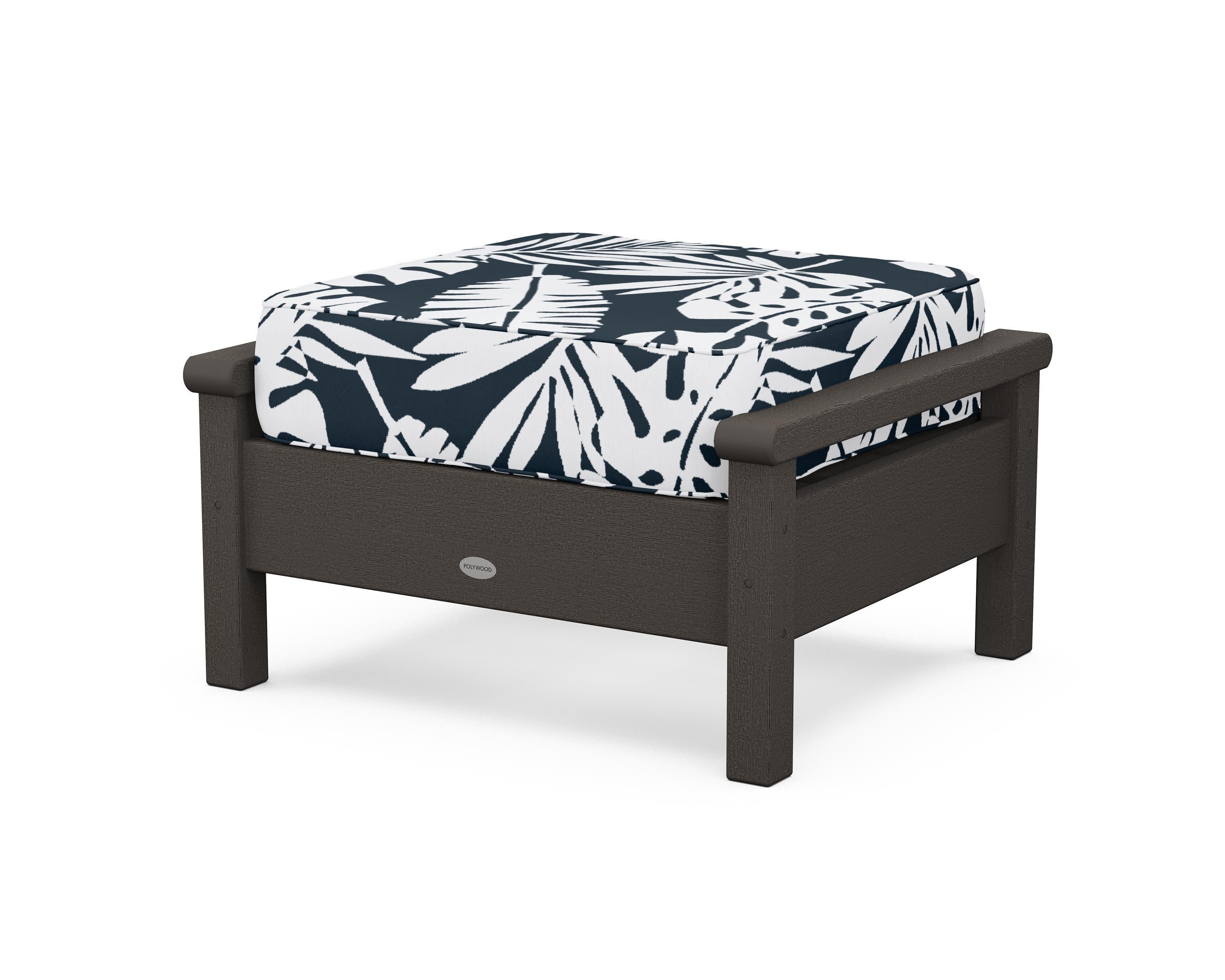 Harbour Deep Seating Ottoman in Vintage Coffee / Leaf Marine Indigo