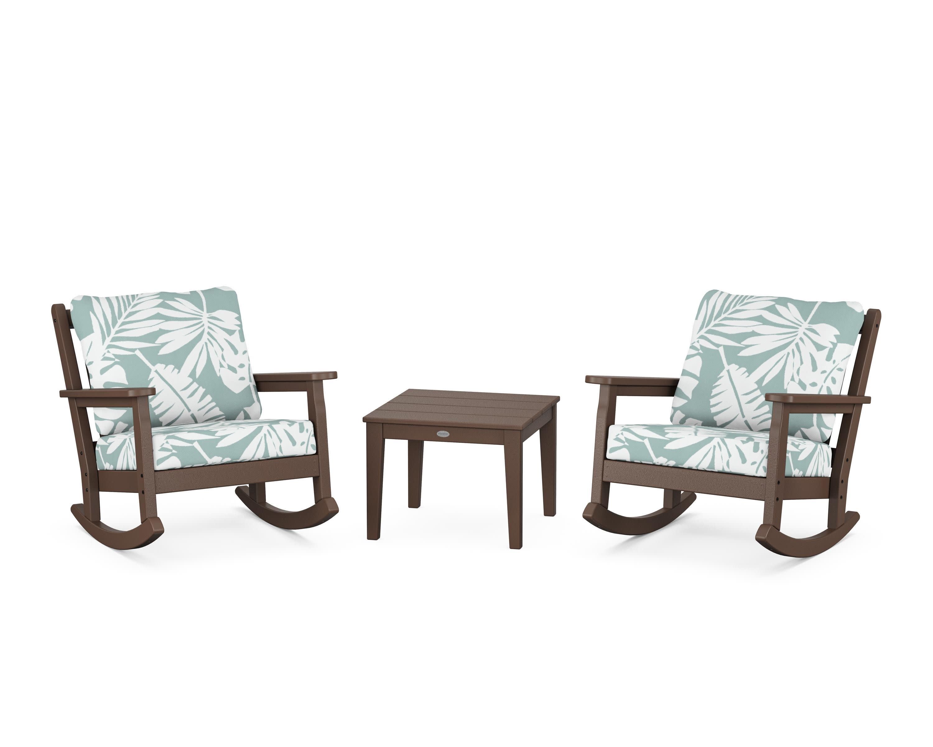 Chippendale 3-Piece Deep Seating Rocker Set in Mahogany / Leaf Glacier Spa