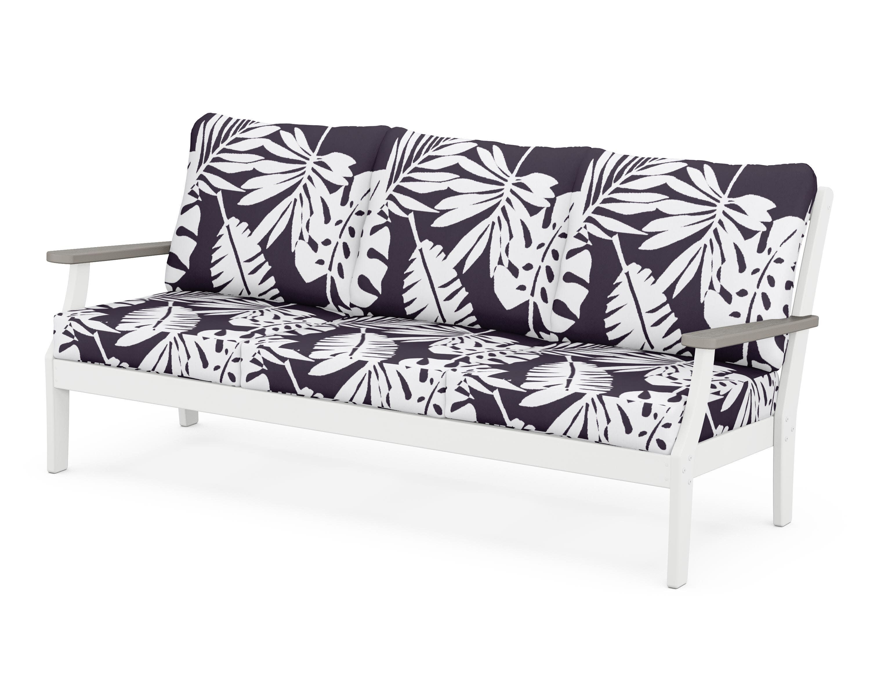 Braxton Deep Seating Sofa in White / Driftwood / Leaf Navy