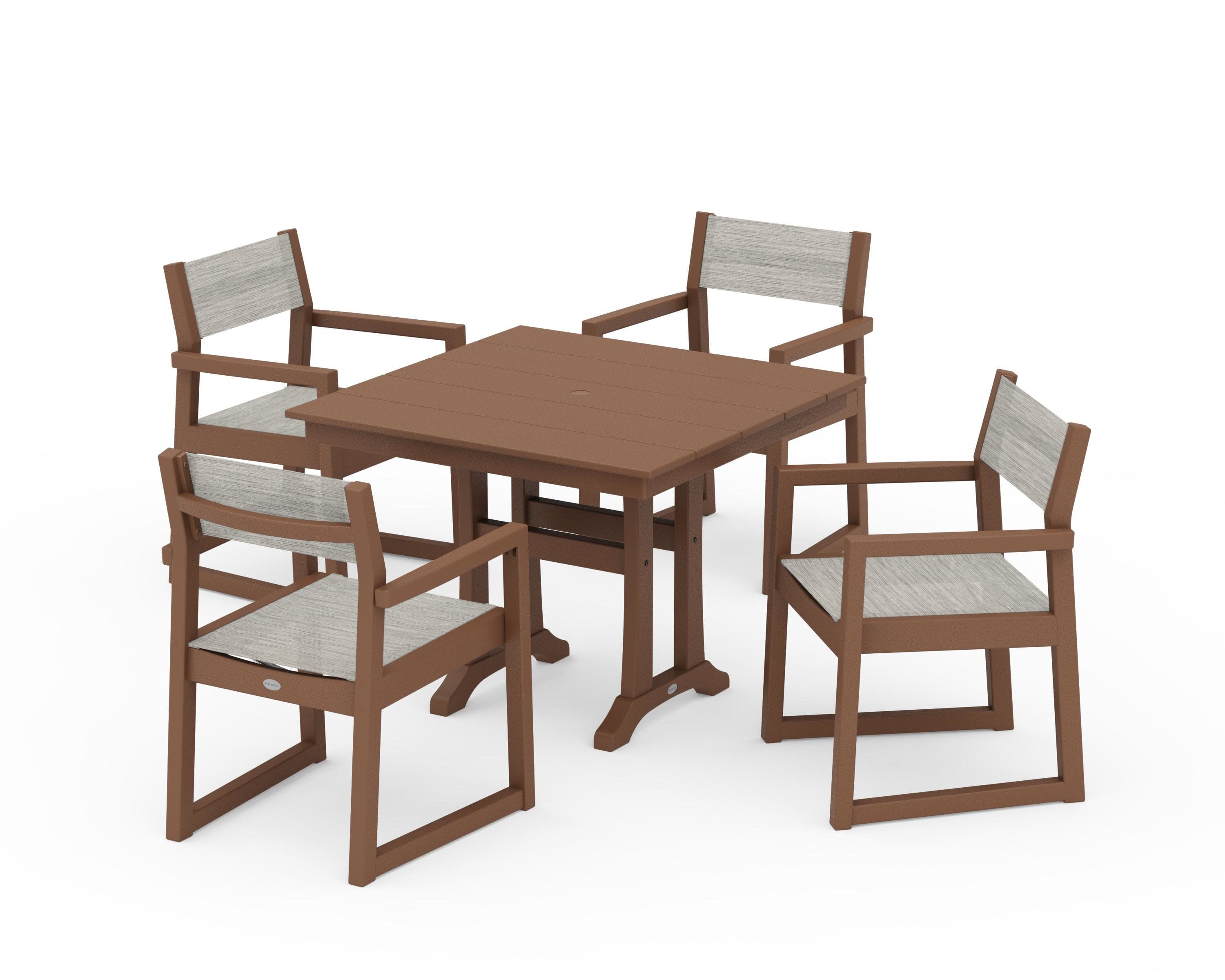 EDGE Sling 5-Piece Farmhouse Dining Set with Trestle Legs in Teak / Birch Sling