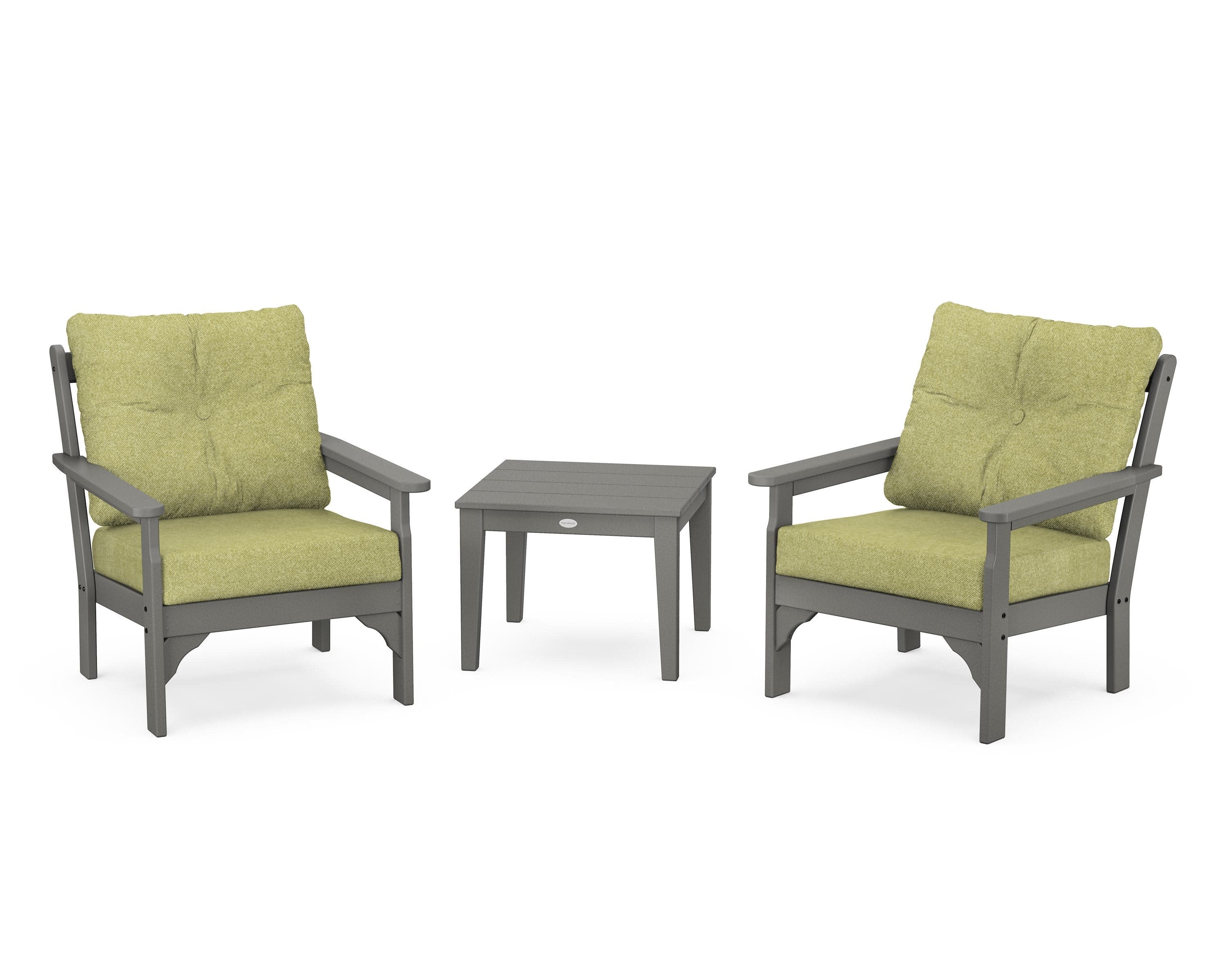 Vineyard 3-Piece Deep Seating Set in Slate Grey / Chartreuse Boucle
