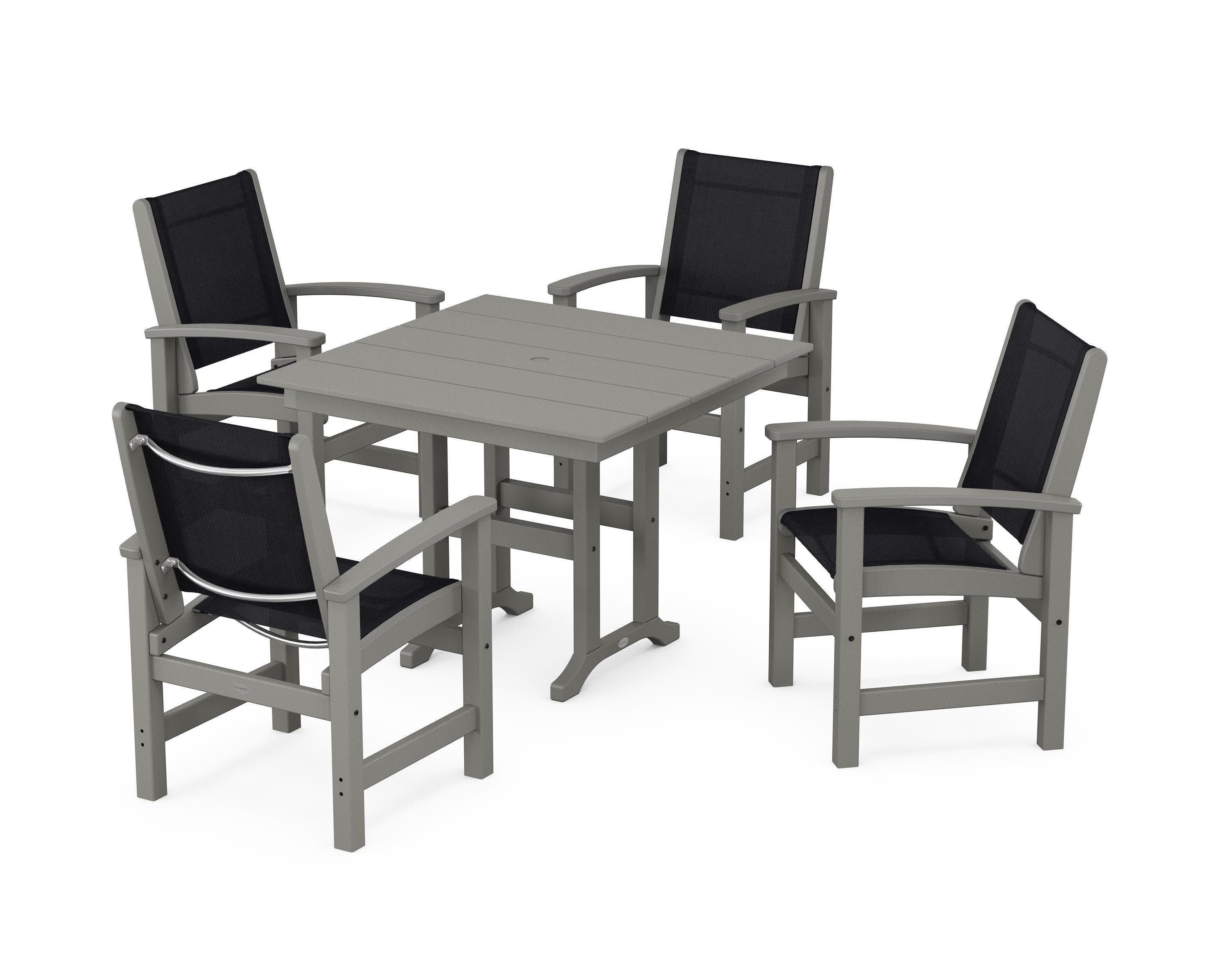 Coastal 5-Piece Farmhouse Dining Set in Slate Grey / Black Sling