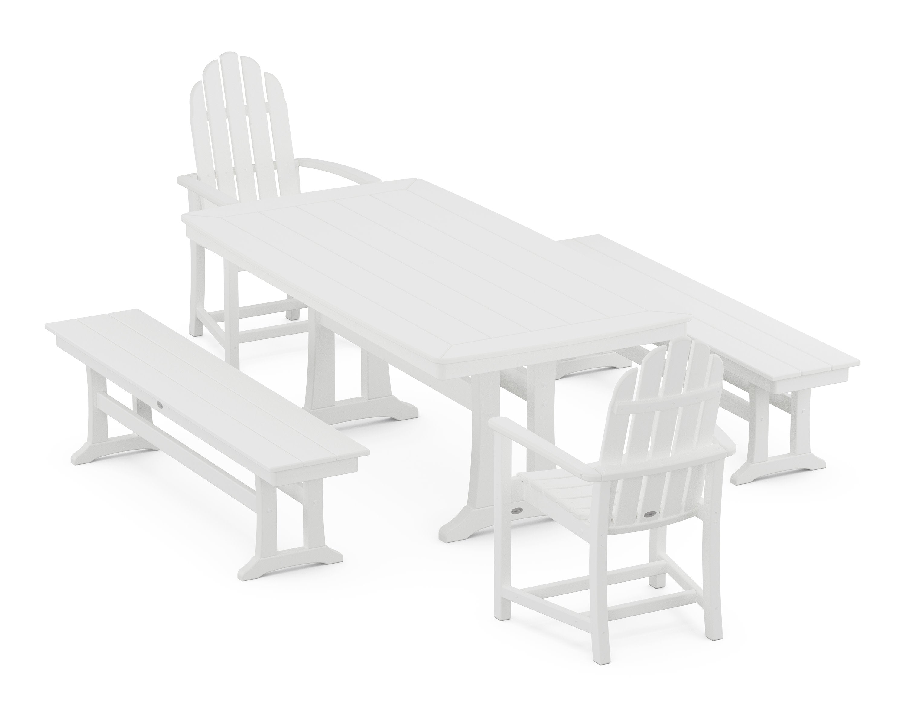 Classic Adirondack 5-Piece Dining Set with Trestle Legs in White