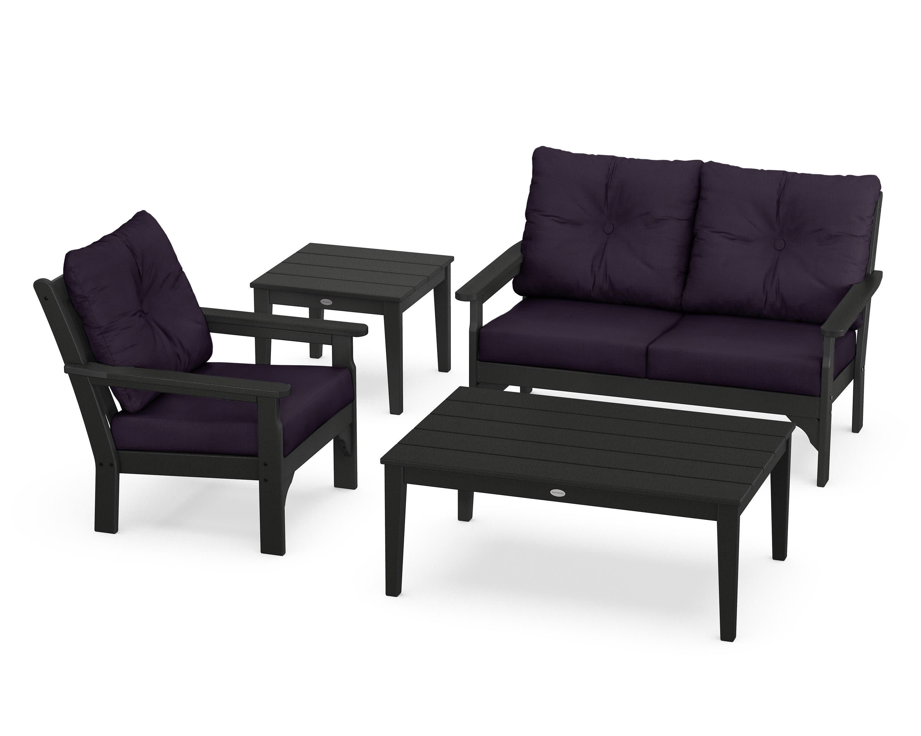 Vineyard 4-Piece Deep Seating Set in Black / Navy Linen