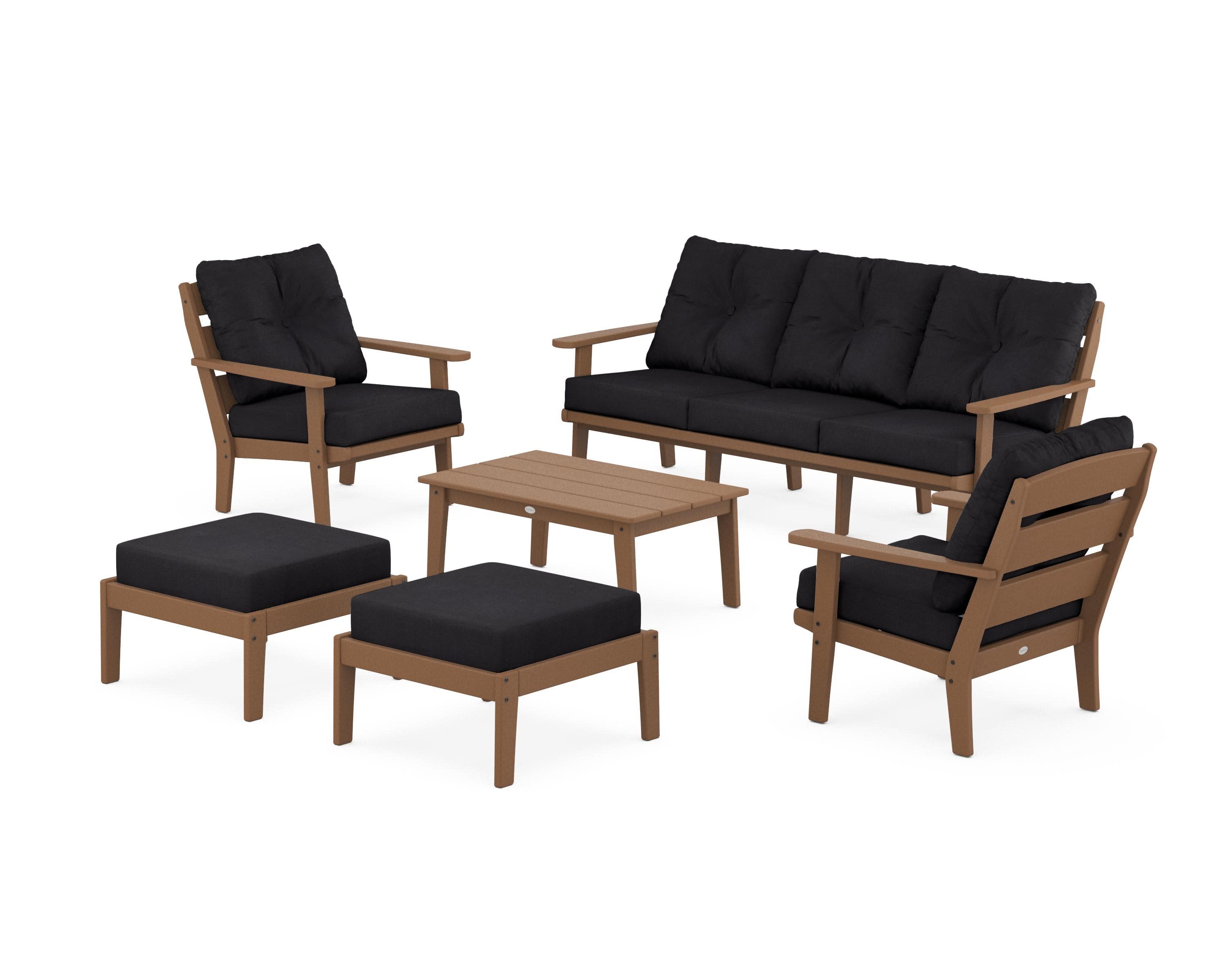 Lakeside 6-Piece Lounge Sofa Set in Teak / Midnight Linen