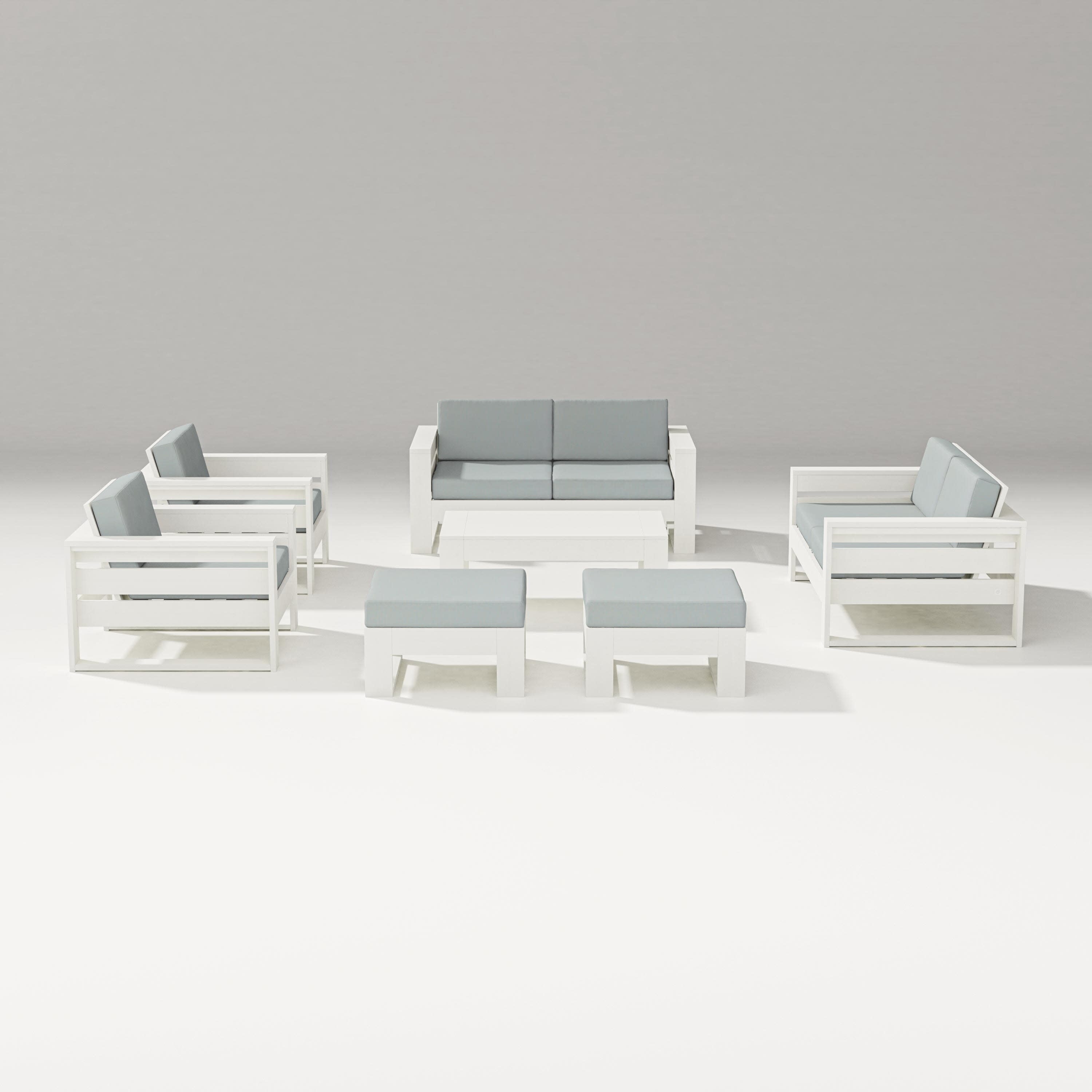 Latitude 7-Piece Lounge Loveseat Set in Vintage White / Spa
