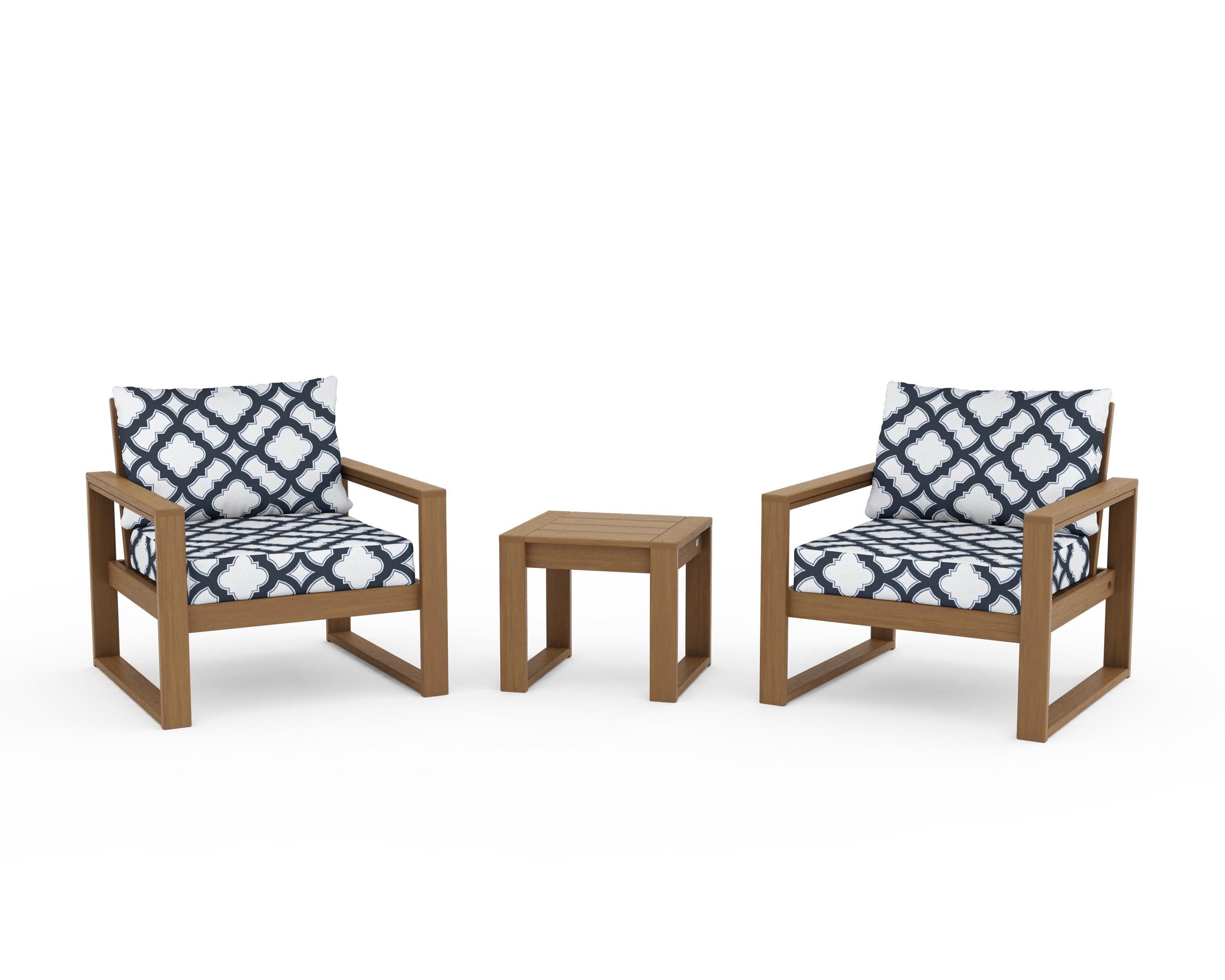 EDGE Sectional 3-Piece Deep Seating Set in Natural / Trellis Marine Indigo