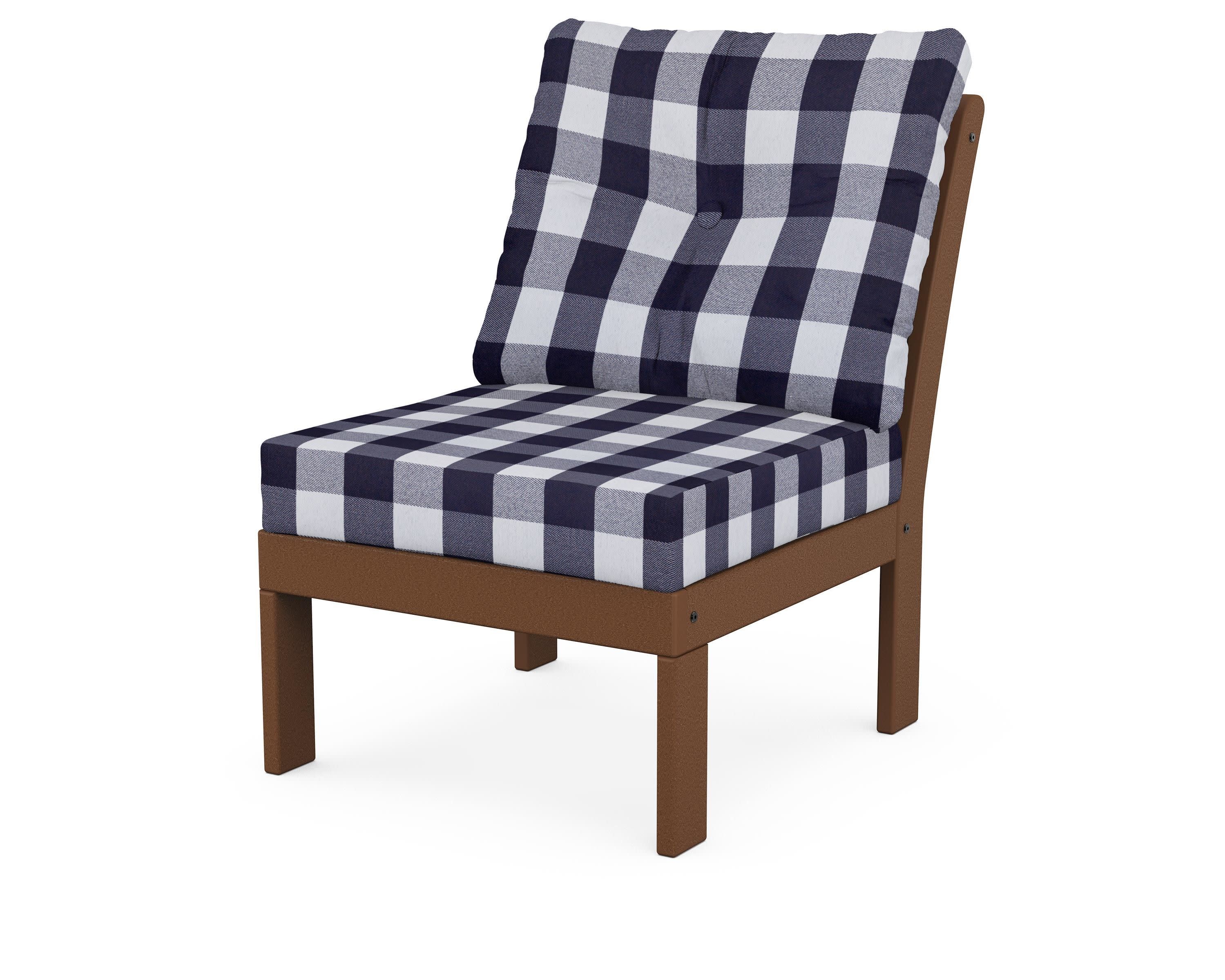 Vineyard Modular Armless Chair in Teak / Buffalo Plaid Navy
