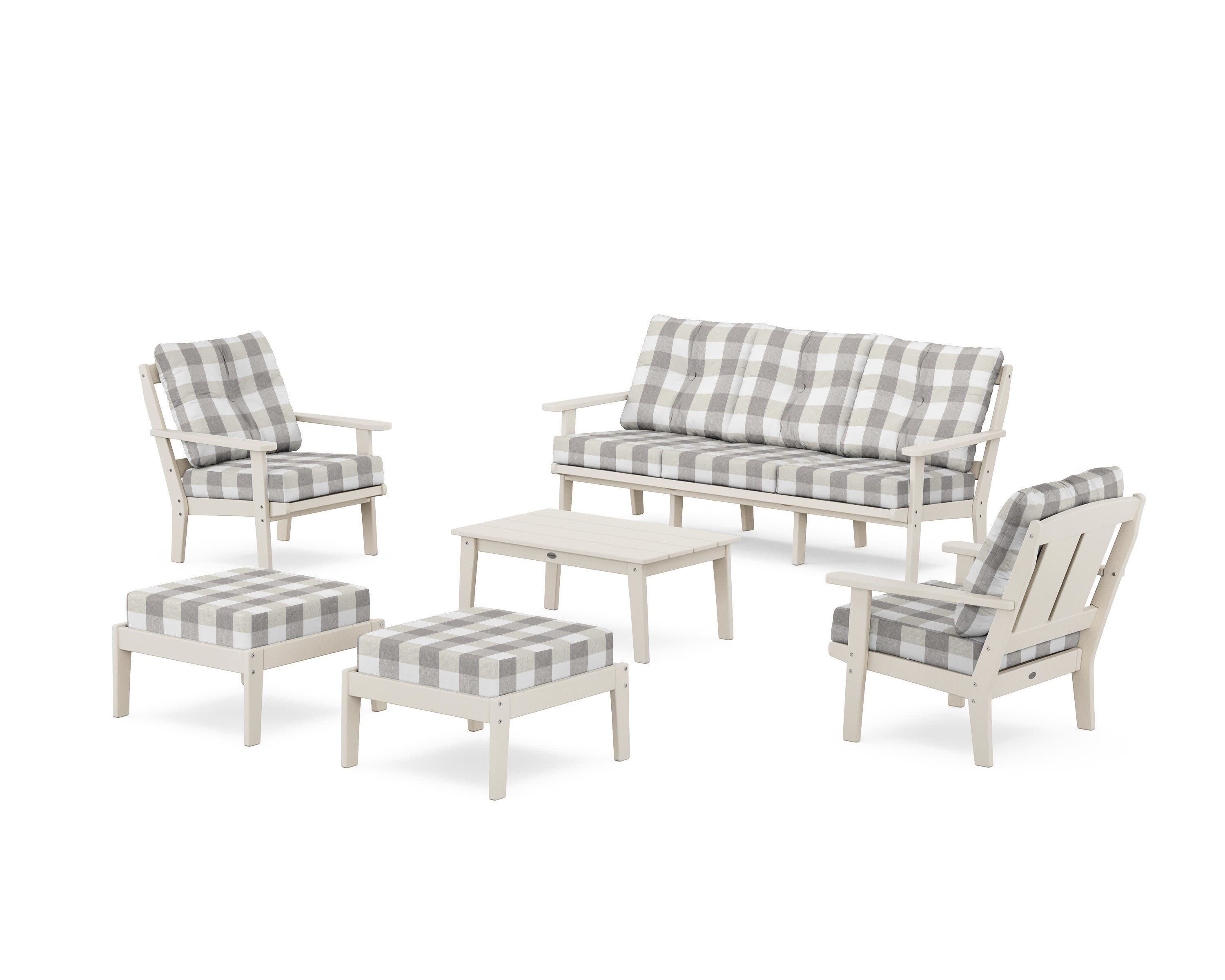 Mission 6-Piece Lounge Sofa Set in Sand / Buffalo Plaid Grey Mist