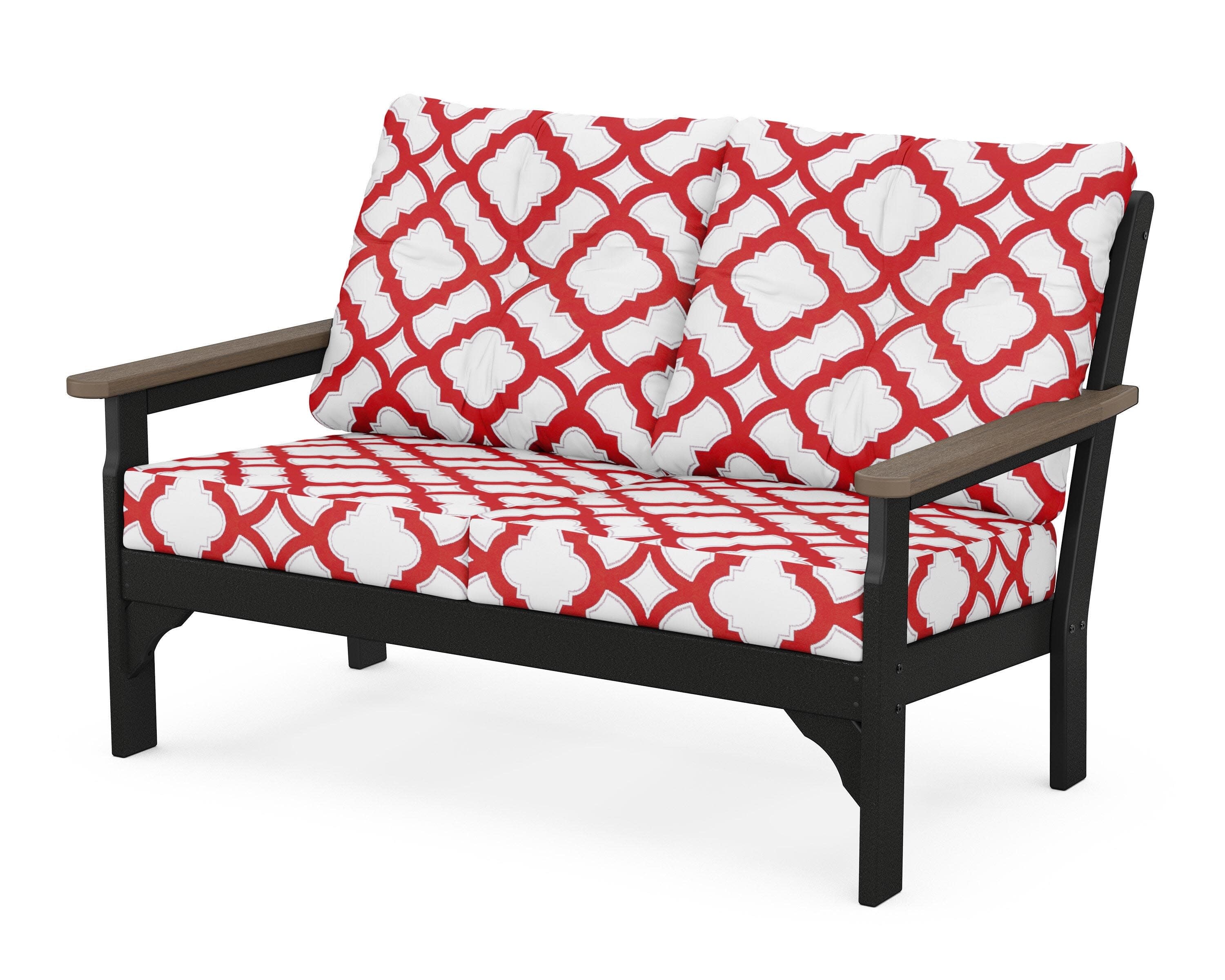 Vineyard Deep Seating Loveseat in Black / Kona / Trellis Crimson